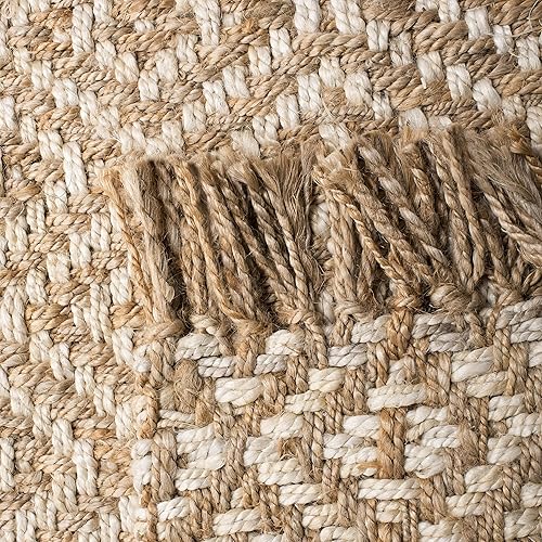 Miniatura 7 de SAFAVIEH Natural Fiber Collection - Alfombra decorativa de 3 x 5 pies, marfil y natural, yute bohemio con borlas de diamante, hecho a mano, ideal