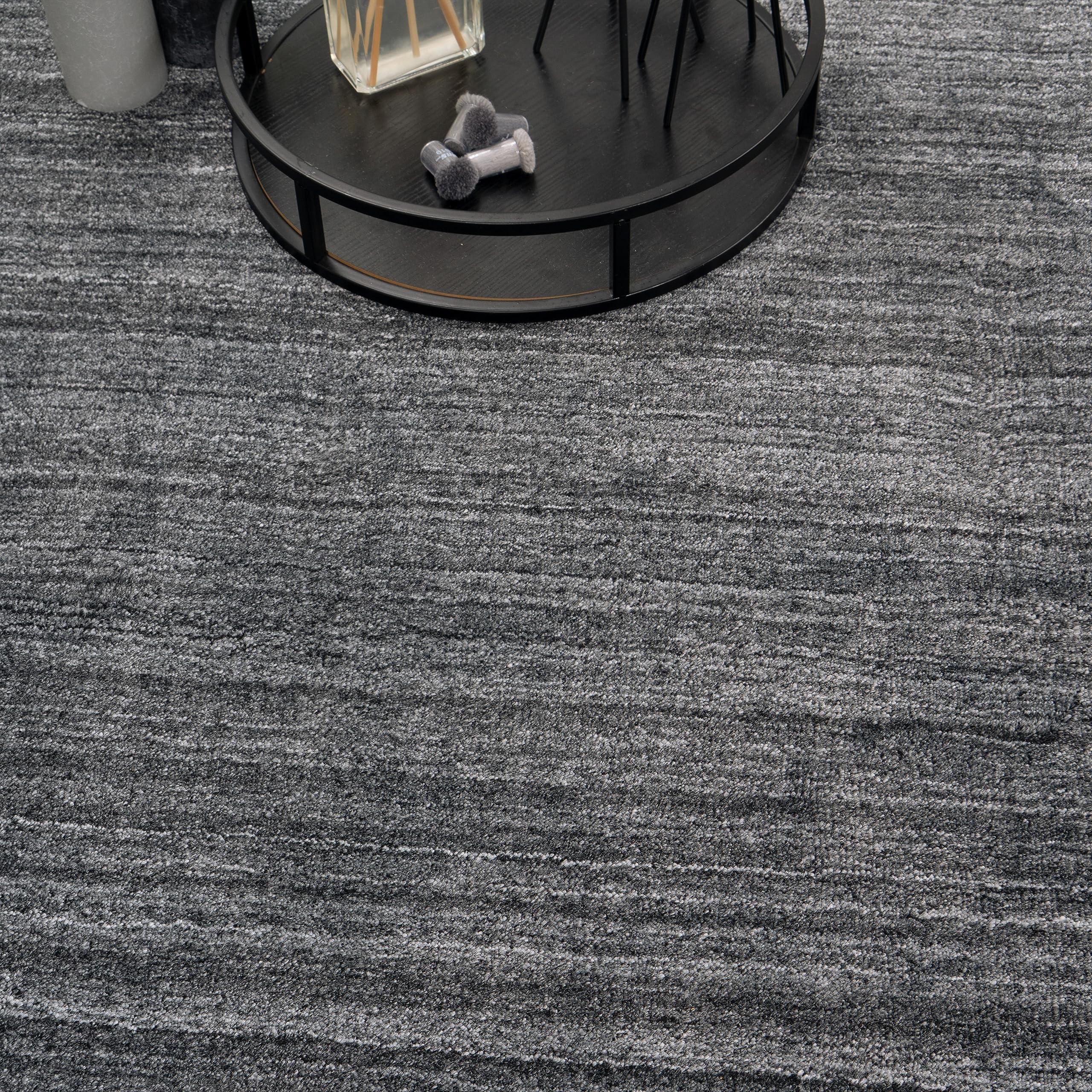120 x 170 Teppich Wohnzimmer Anthrazit Natur Wolle modern Wohnzimmerteppich Melange dezent Feng Shui Luxus Zertifiziert Made in Germany Design Manufaktur Markenteppich Oeko TEX