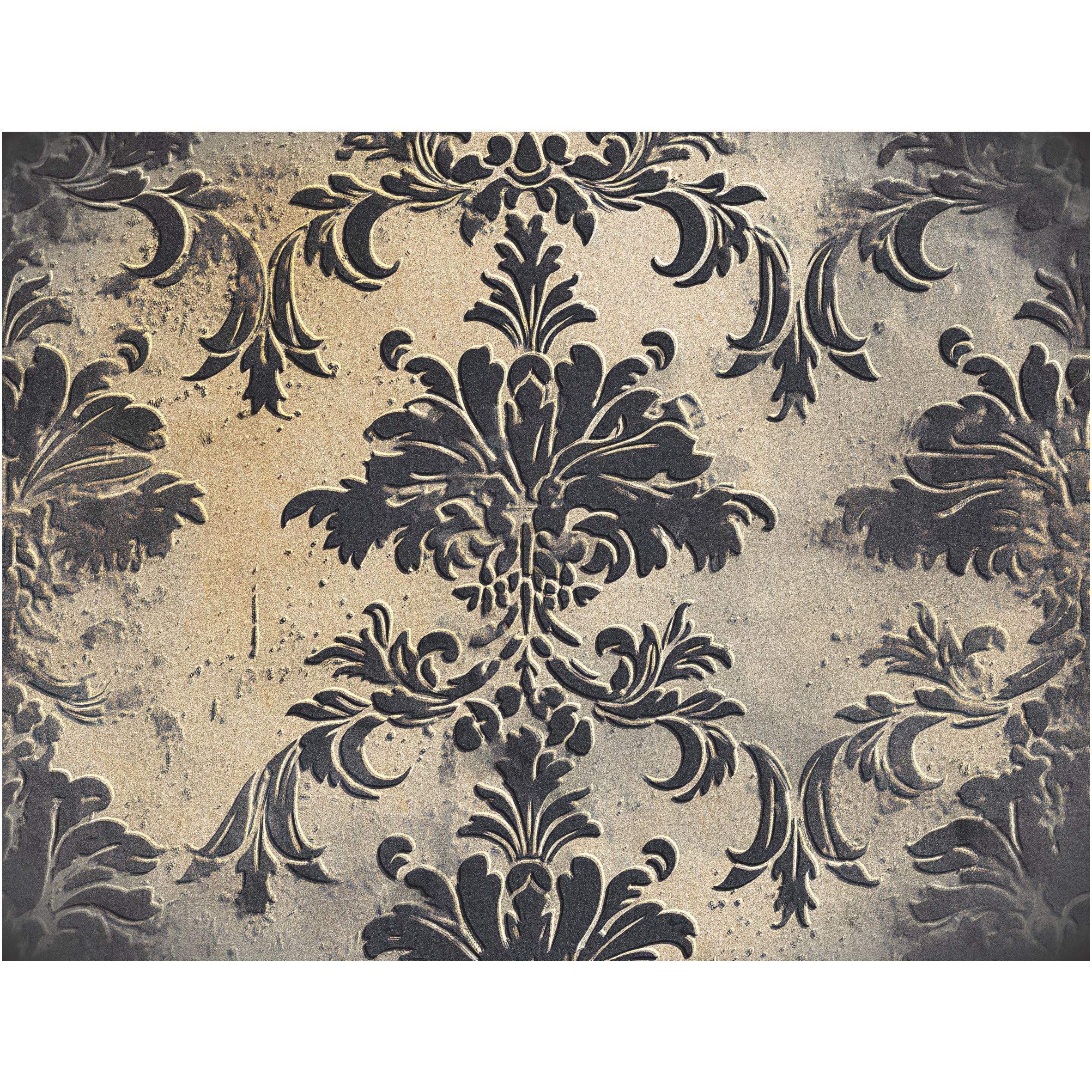 Carta Di Riso Nera Grunge Damascata - 6 Fogli 20x26.6cm Per Scrapbooking, Decoupage, Artigianato