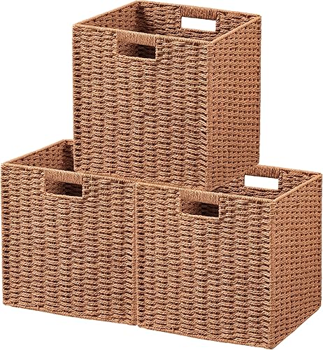 UBBCARE Paquete de 3 cestas de mimbre, cestas de almacenamiento de papel trenzado tejidas de 11 pulgadas de ancho × 11 pulgadas de alto × 10.5