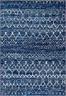 Safavieh Tulum Collection TUL249M Boho-Teppich, marokkanischer Stil, Used-Look, 61 x 152 cm, Blau/Elfenbeinfarben