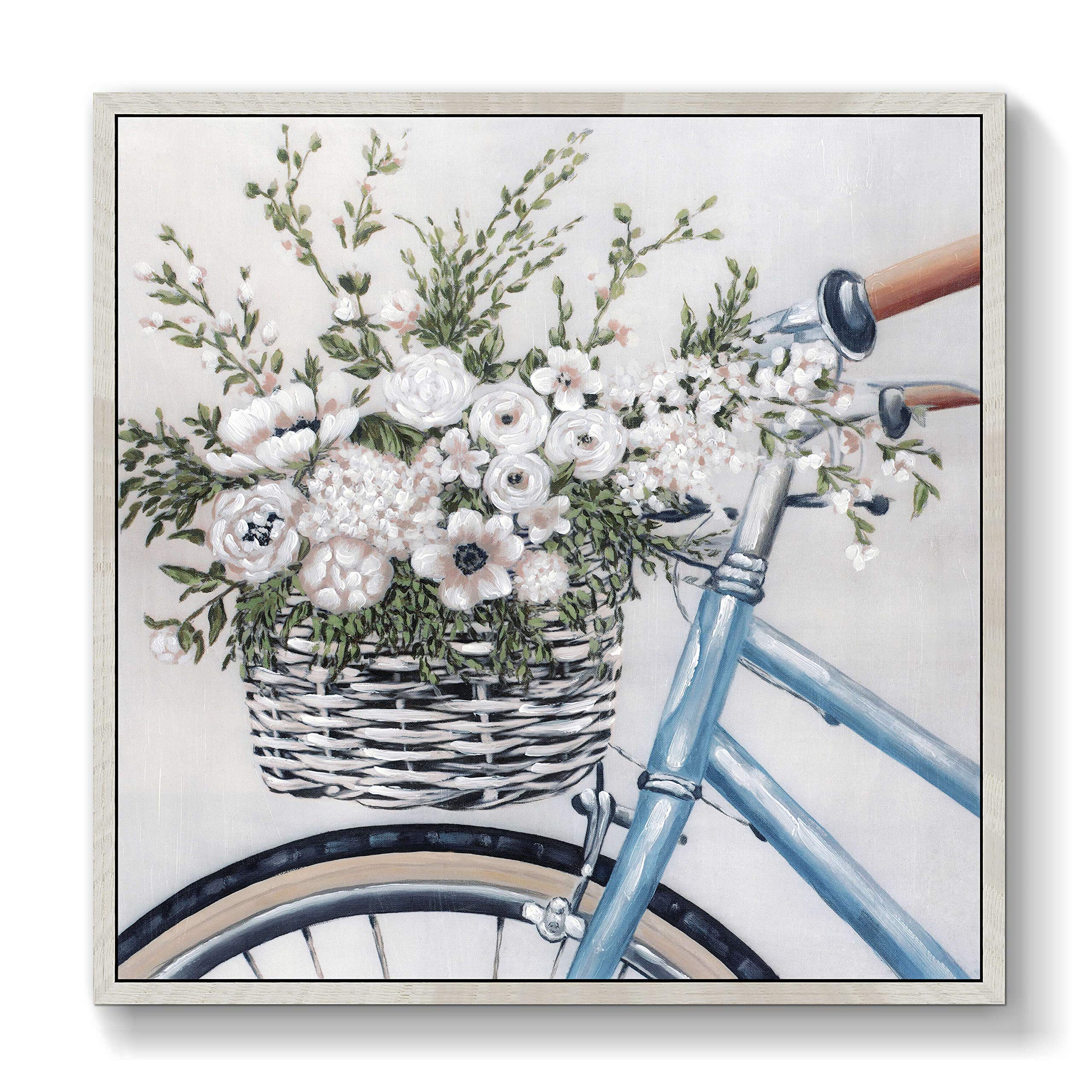 TAR TAR STUDIO Abstract Flowers Canvas Artwork Framed: Floral Bouquet in Bicycle Wall Art Painting Framed on Canvas for Office Bedroom (36''W x 36''H,Multiple Sizes)