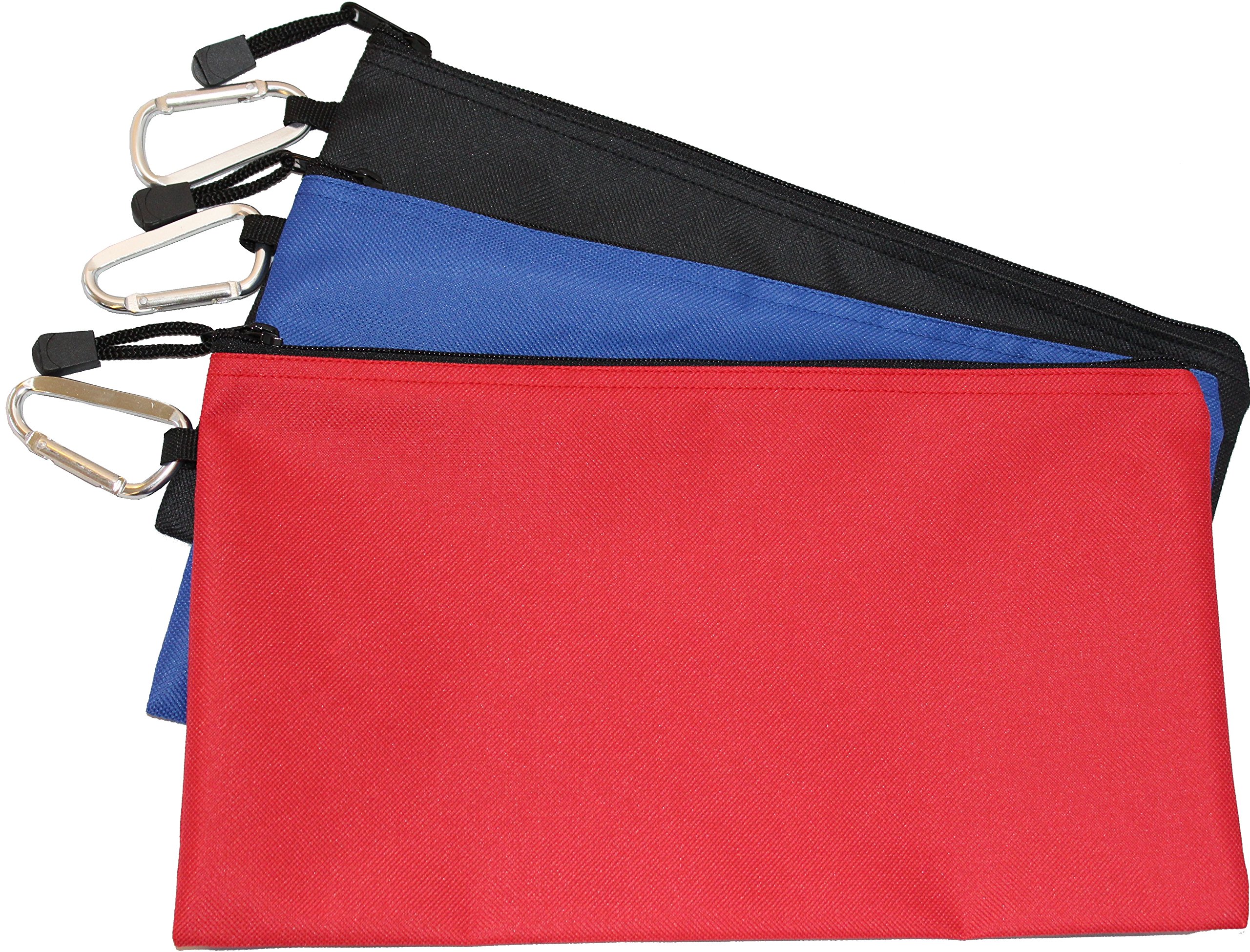 Waterproof Poly Tool Pouch - 3 PACK of Clip Bags, 12.5" x 7" with 2.5" Carabiner and Zipper