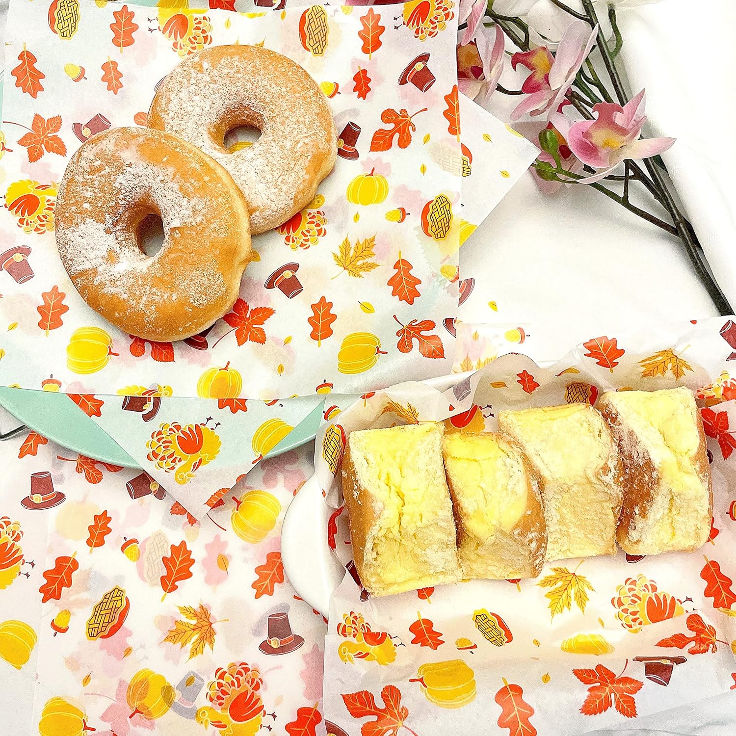 100PCS Fall Wax Paper, Thanksgiving Deli Wax Paper Sheets, Tray Basket Liners,Grease Proof Sandwich Wrapping Paper for Baking Basket, Food Wrap Paper