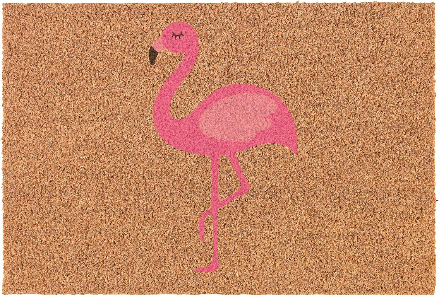 Coir Doormat Front Door Mat New Home Closing Housewarming Gift Pink Flamingo Color (30" x 18" Standard)