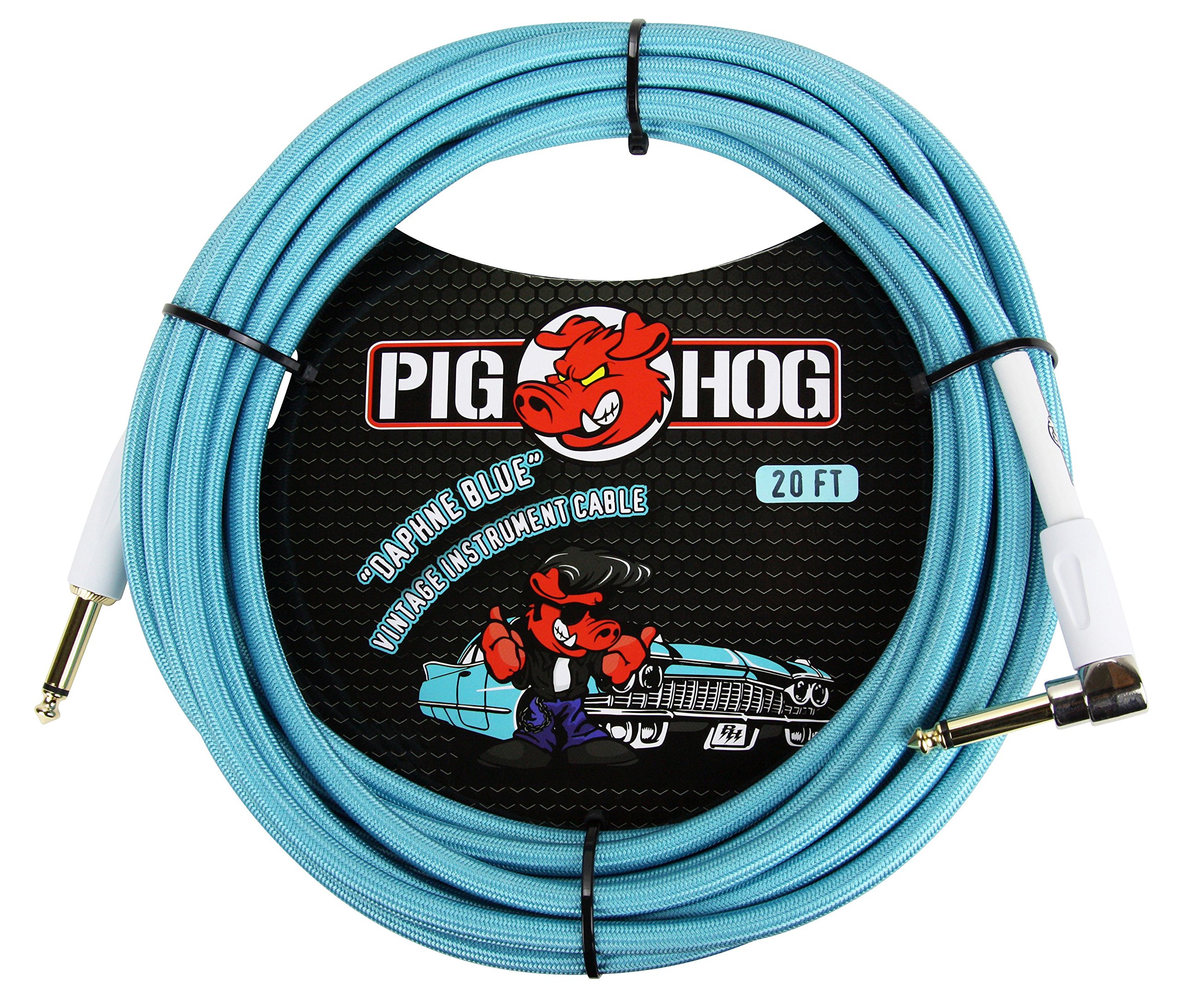Pig HogPCH20DBR Right-Angle 1/4" to 1/4" Daphne Blue Guitar Instrument Cable, 20 Feet