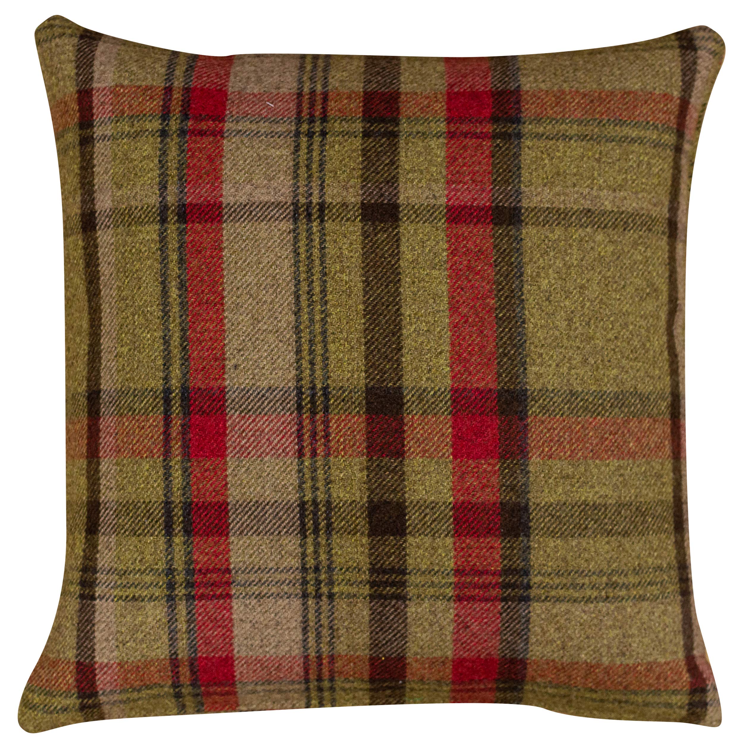 Linen Loft Cosy Checked Cushion Cover in Hunter Red and Green. Double Sided. 17" (43cm) Square. Balmoral Style Highland Tartan Check Pillow Case.