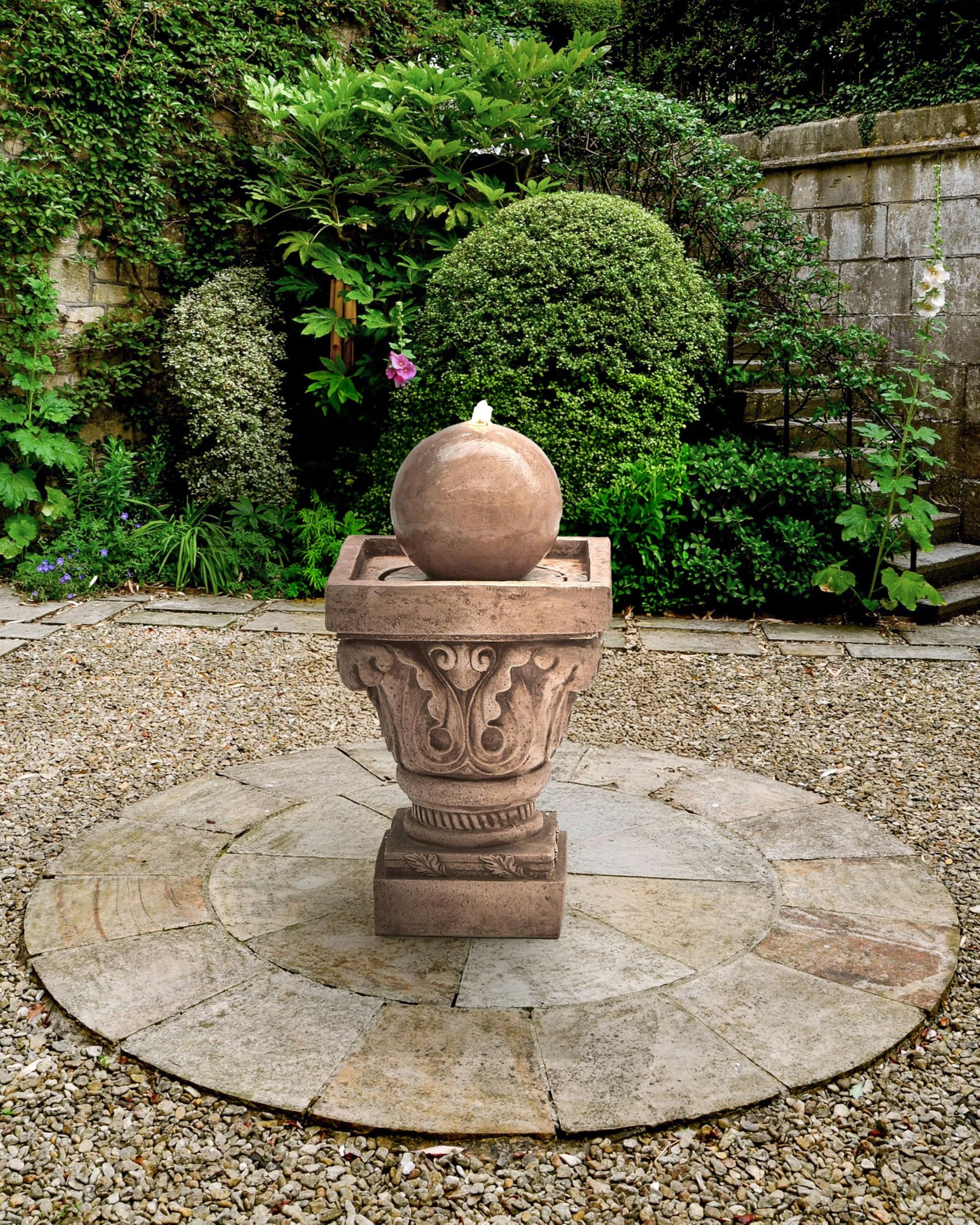 Beliani Gartenbrunnen Wasserspiel mit LED-Licht aus Kunstharz beige Velino