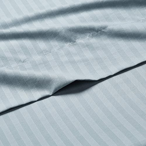 Miniatura 4 de Tienda Basics Deluxe Juego de sábanas de microfibra a rayas azul spa tamaño queen