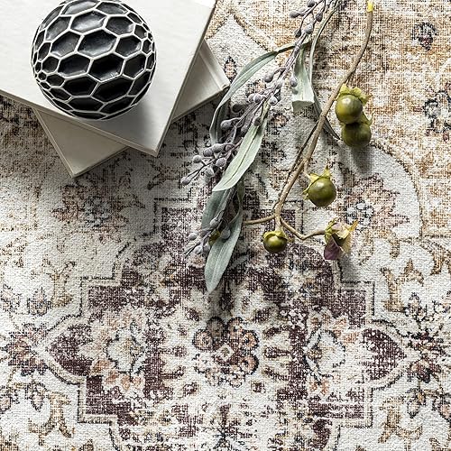 Miniatura 8 de nuLOOM Paisley - Alfombra lavable a máquina, con diseño de medallón floral desteñido, 4 x 6 pulgadas, color rosa claro