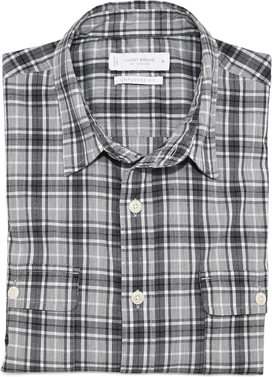 Lucky Brand Men's Untucked Light Weight Humboldt Shirt (M, Grey Plaid)