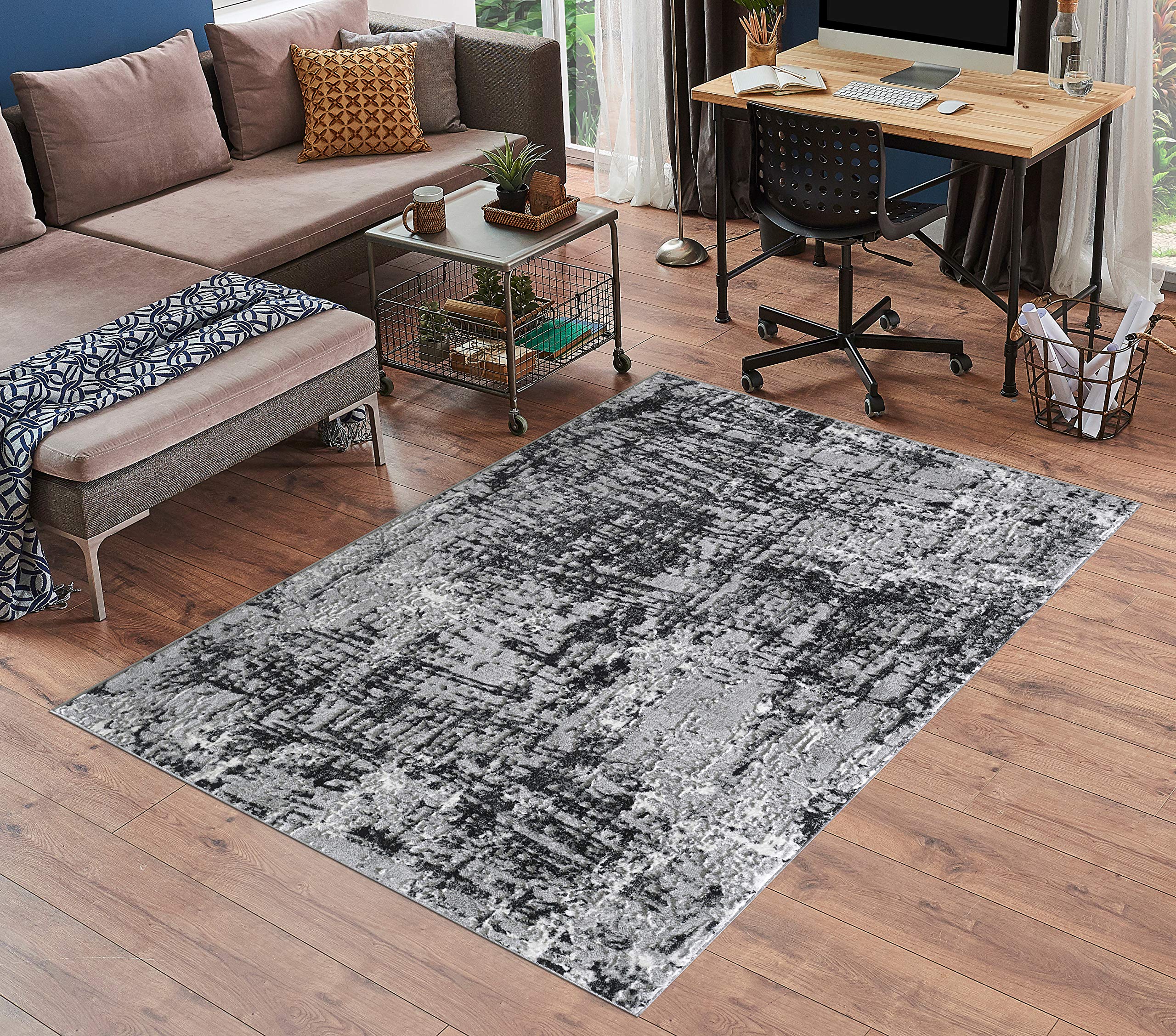 Serdim Rugs Serenity Modern Abstract Graffiti Contemporary Area Rugs, Black, 60x220cm (2'x7'3")