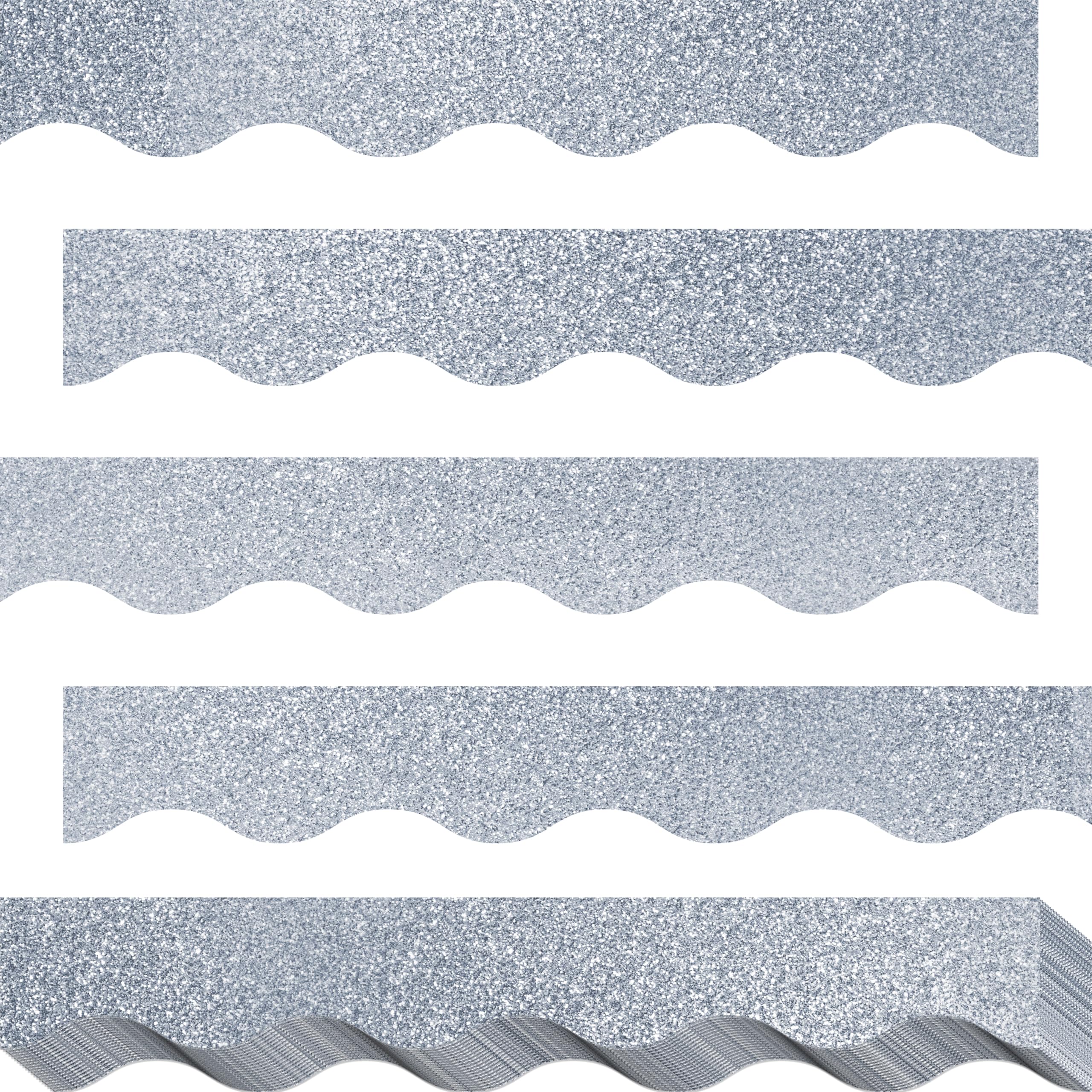 60 Feet Bulletin Board Borders, 45 Sheets Silvery Glittering Scalloped Border Trim, Walls, Desks, Windows, Doors, Chalkboards, Whiteboards Decors for