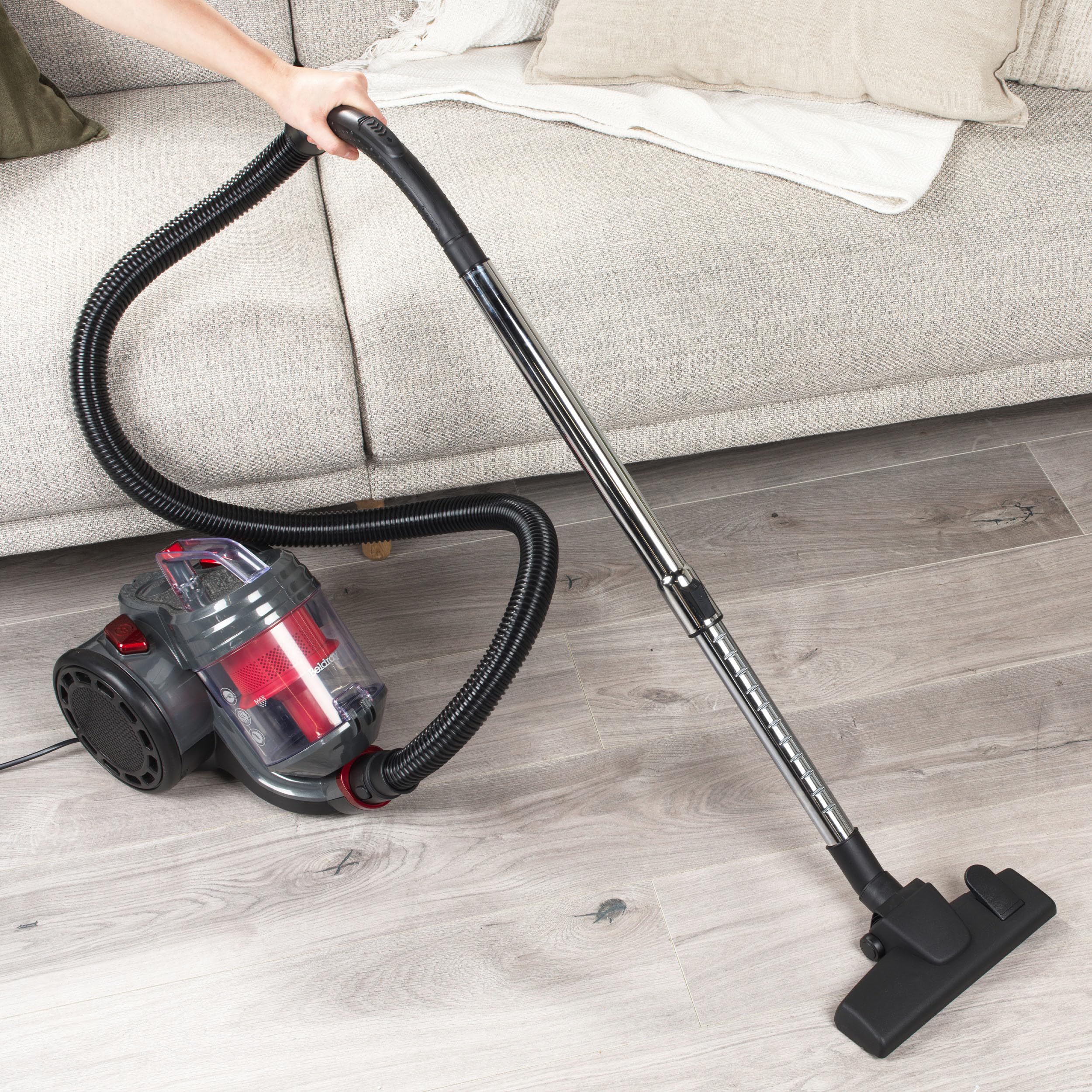 Beldray BEL0700TBVDE Aspirapolvere a cilindro compatto – PET Plus+, aspirapolvere senza sacco, aspirapolvere leggero per tappeti, spazzola Turbo per animali domestici, contenitore da 2 l, 700W, rosso