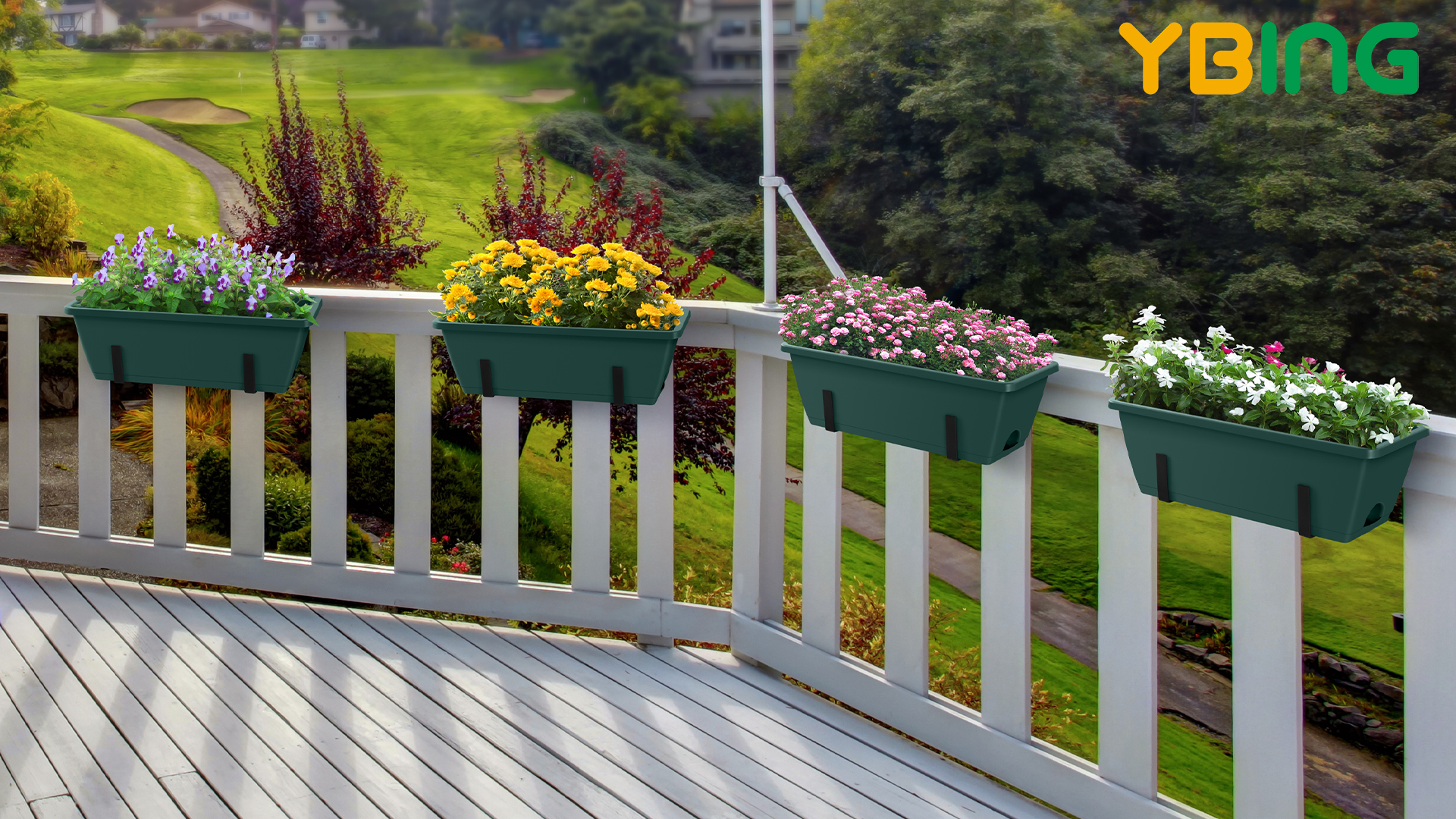Floating Railing Box Planter Fence Hanging Planters YBING Railing Planter Box 4-Pack | Adjustable ...