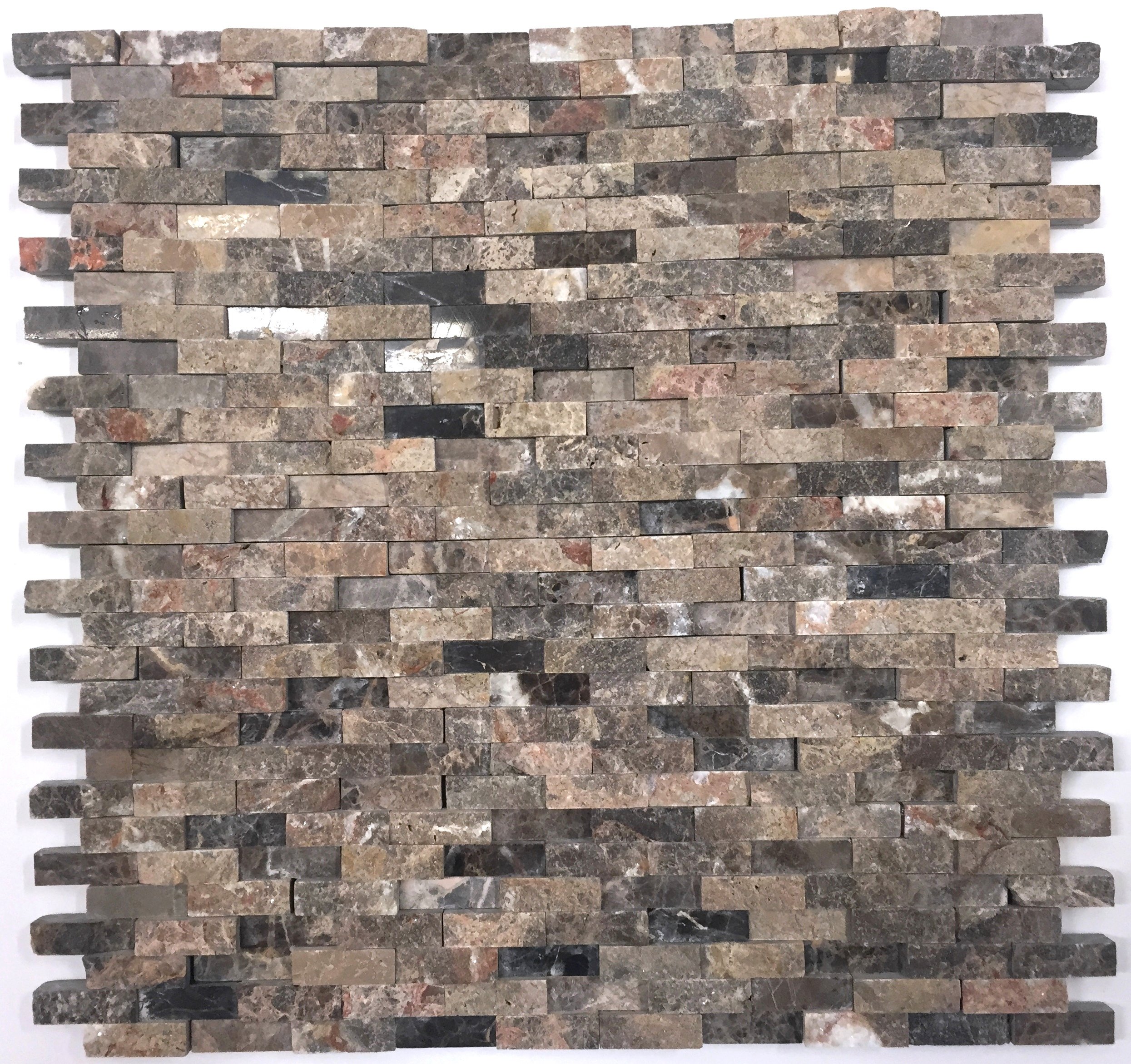 Emperador Splitface Mounted Marble Mesh Glazed and Textured Mosaic in Brown