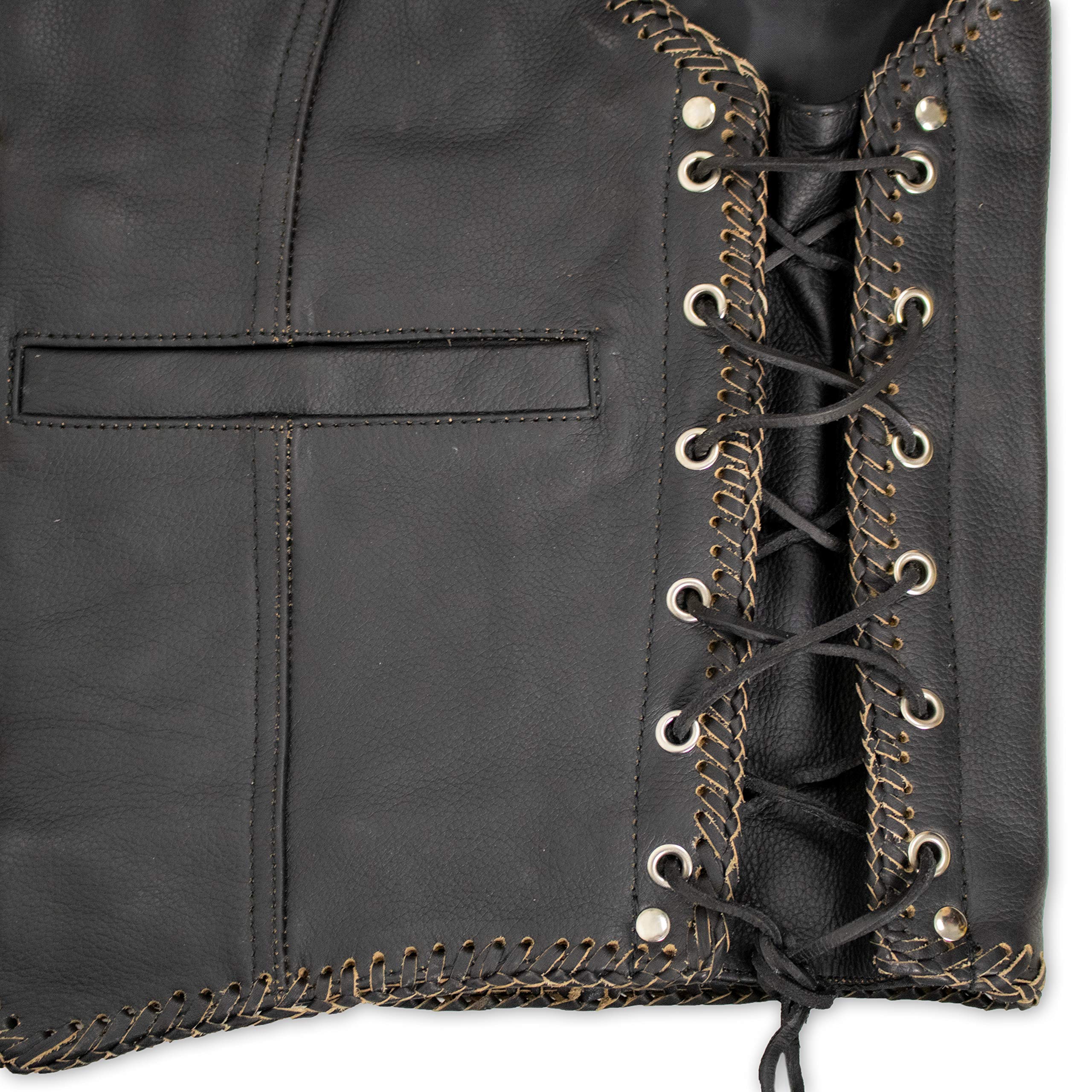 MDM Gilet moto homme en cuir véritable – Motif aigle LIVE TO RIDE – Cuir de vachette avec lacets réglables et 3 boucles métalliques