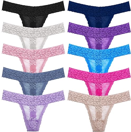 Paquete de 6 tangas de encaje de cintura alta para mujer, ropa interior de algodón de talla grande, estilo retro, control de abdomen, tangas