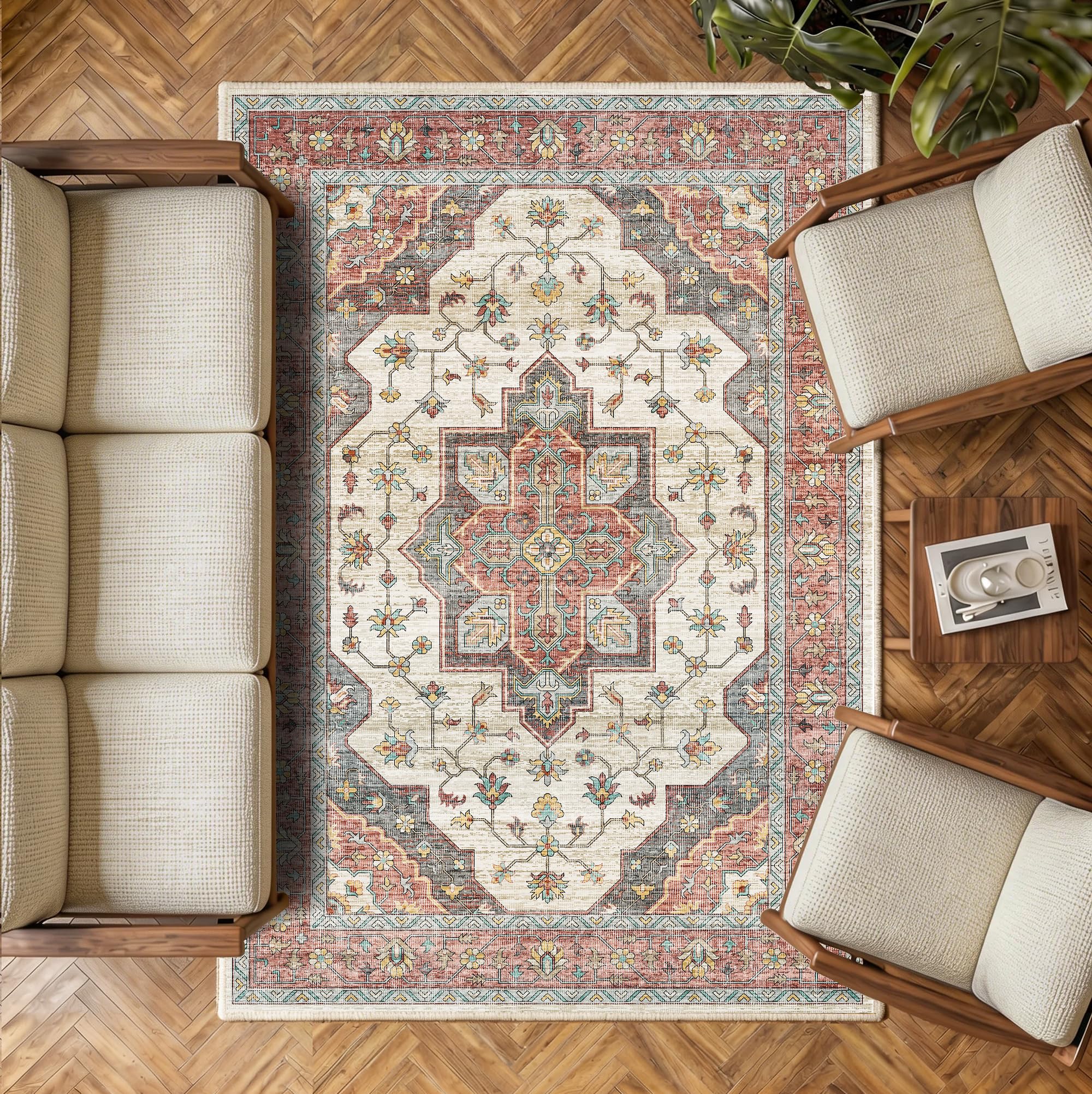 Decoranddecor Machine Washable Area Rug Faux Wool Polyester Non-Slip TPR Backing Robot Hoover Friendly Pet Safe 6mm Pile - Solara 160 x 230 cm — image 1