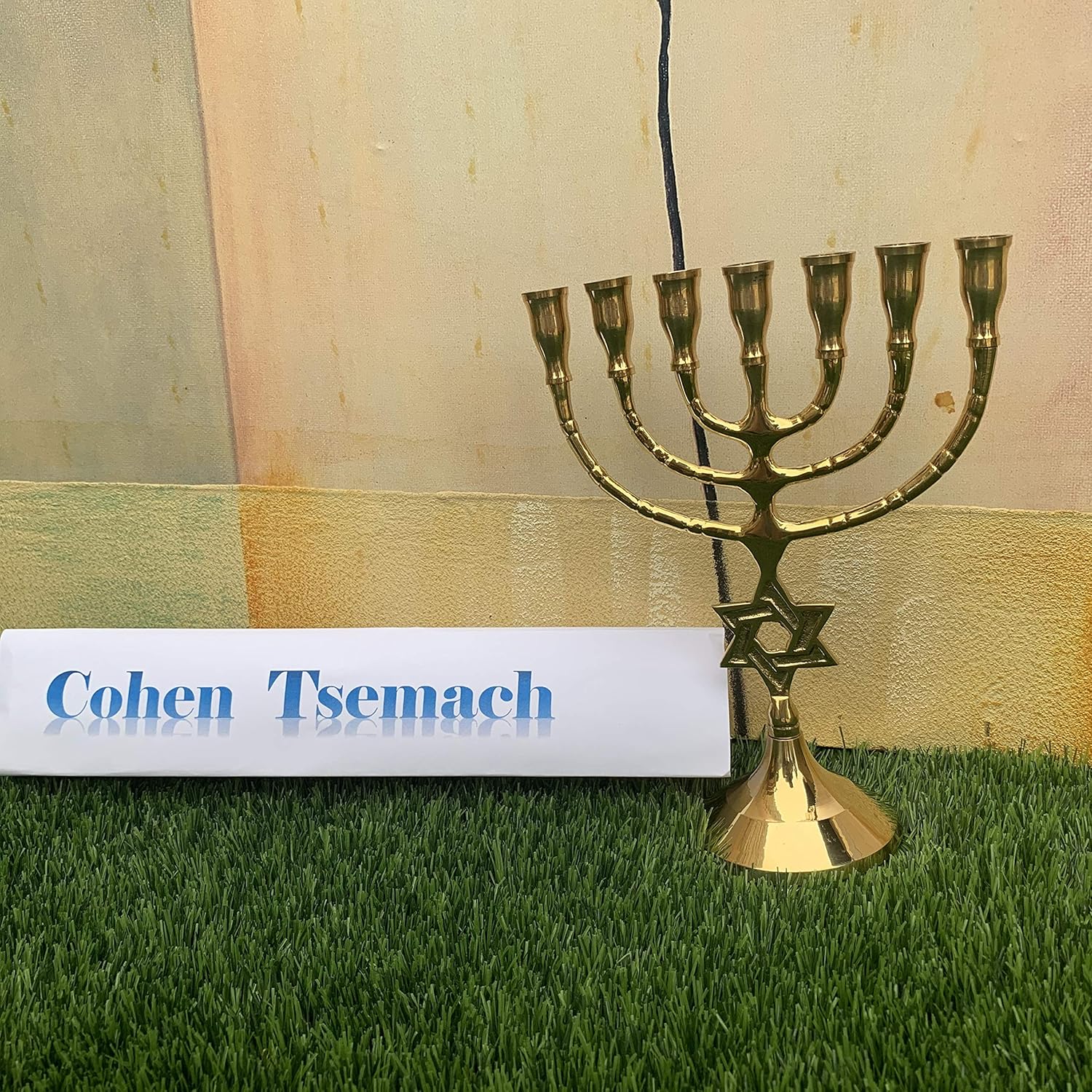 Cohen Tsemach Israel Judaica Brass Copper 8" Menorah Candle Holder with Jewish Star of David