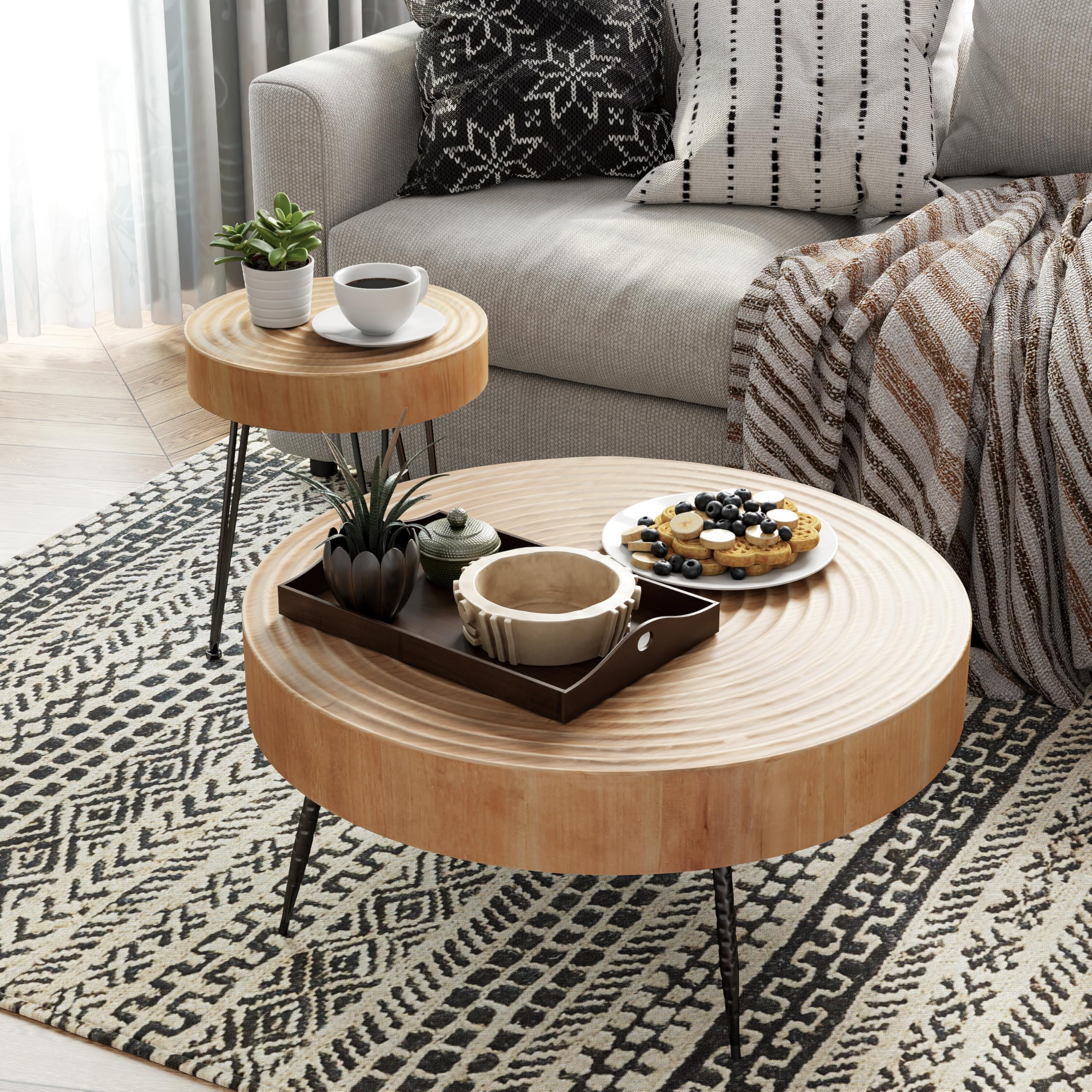 Snapklik.com : COZAYH 2-Piece Modern Farmhouse Living Room Coffee Table ...
