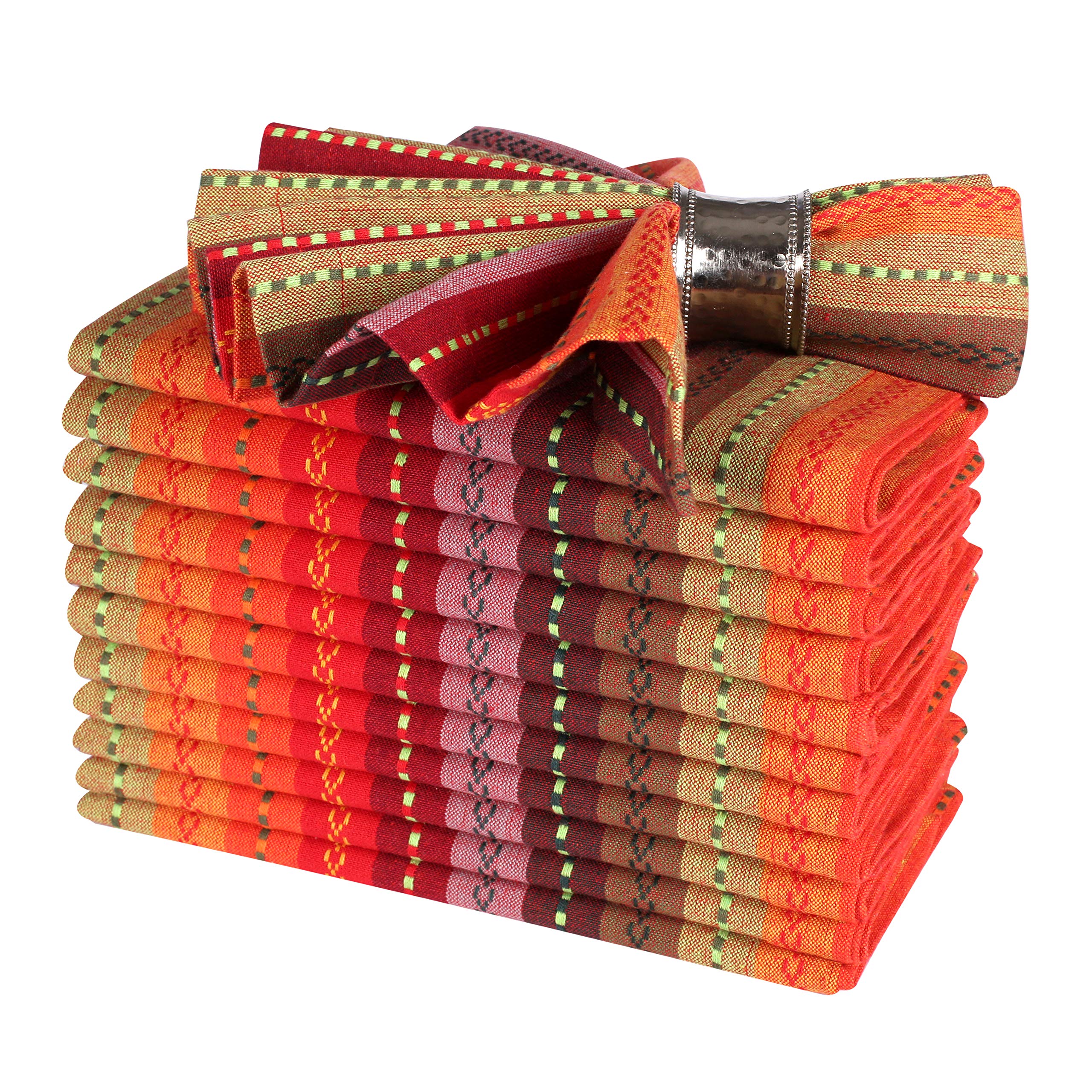 Set 12 Tovaglioli Di Stoffa 100% Cotone A Righe Salsa 45x45cm, Lavabili E Riutilizzabili Per Matrimoni E Uso Quotidiano