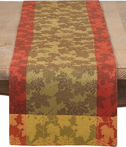 SARO LIFESTYLE Camino de mesa de algodón jacquard con diseño de follaje otoñal, 13 x 72 pulgadas, multicolor