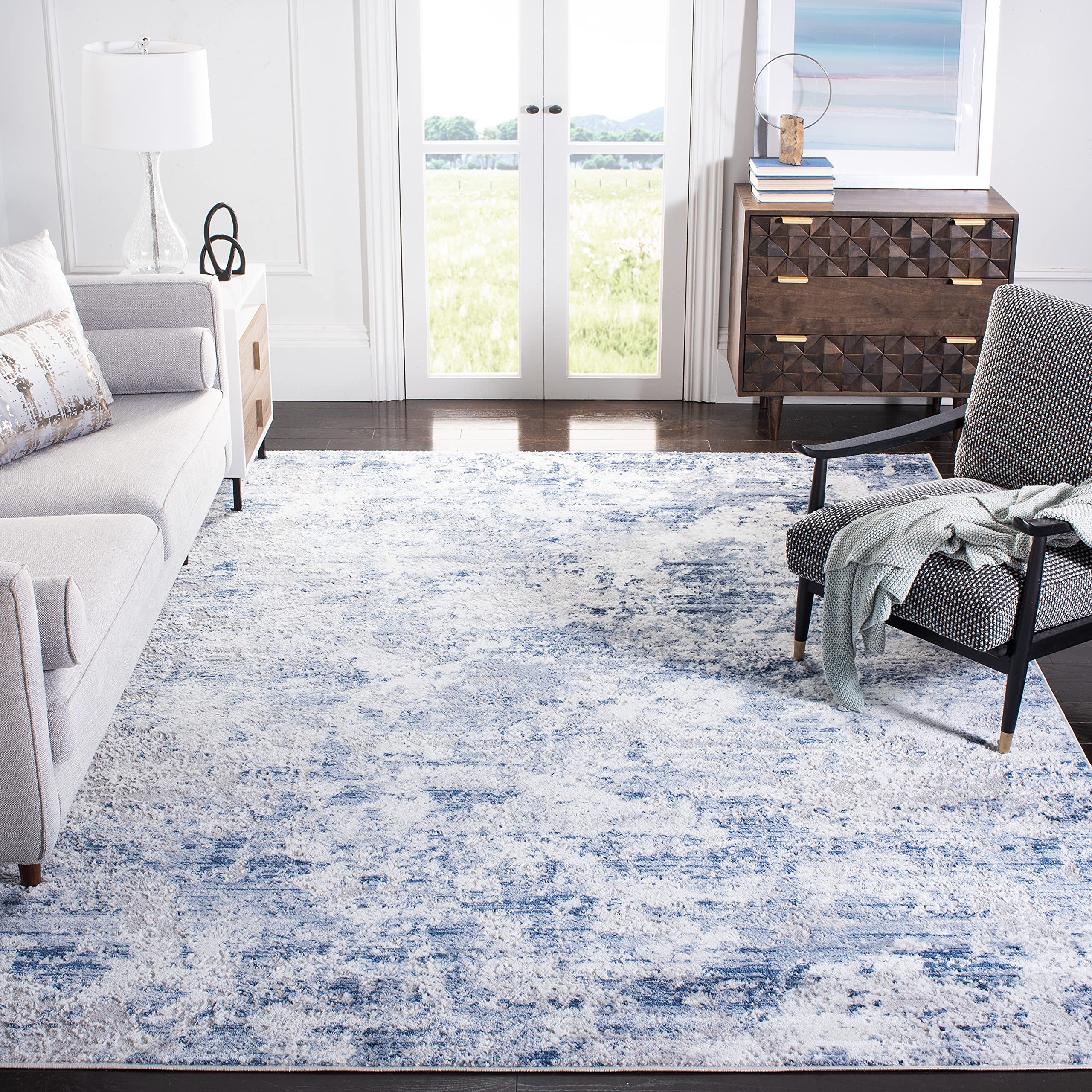 (SIMILAR )AFAVIEH Amelia Collection X-Large Area Rug - 11' x 15', Navy & Grey, Modern Abstract Design, Non-Shedding & Easy Care, Ideal for High Traffic Areas in Living Room, Bedroom (ALA705N)