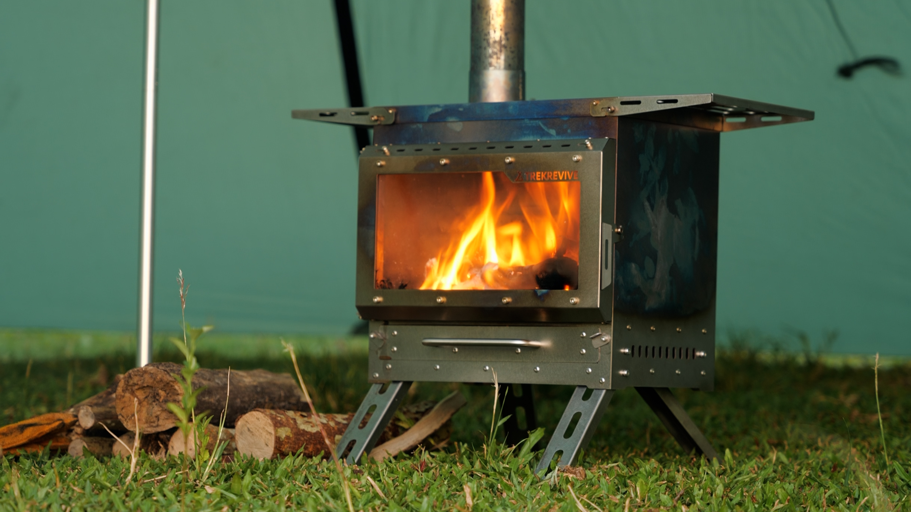 TrekRevive Sweety Portable Tent Fireplace with Stainless Steel Chimney, Titanium Tent Wood Stove with Side Table, Secondary Intake, for Hot Tent Camping, Large Tent Heating, Cooking : Sports & Outdoors