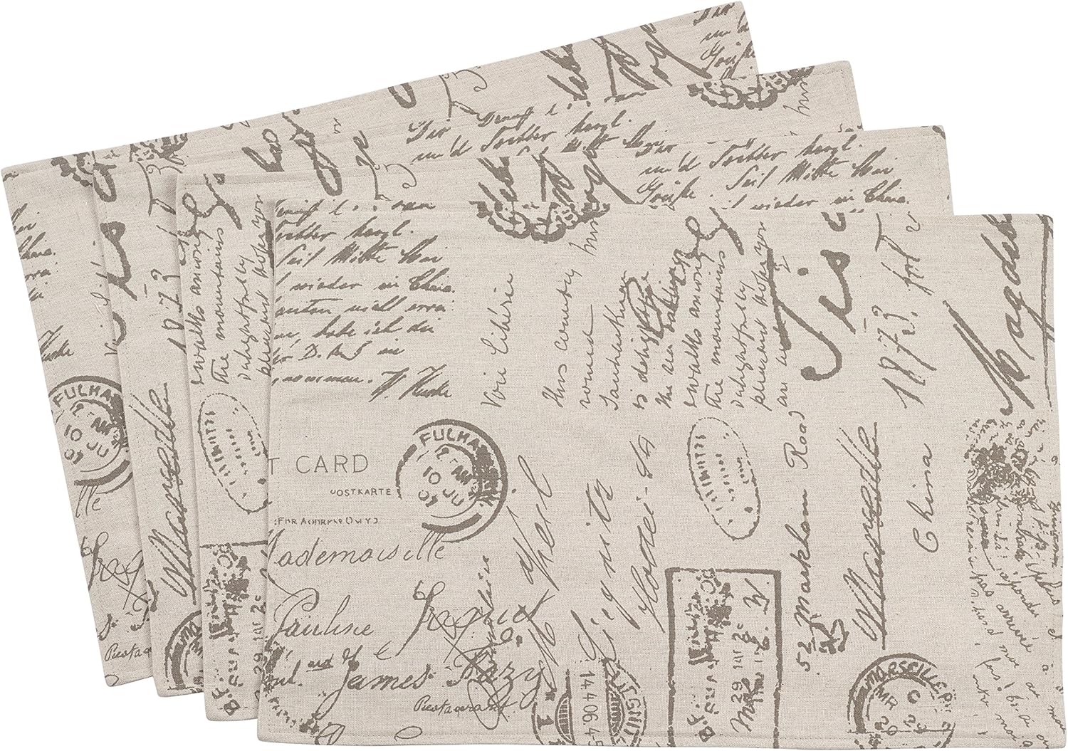 SARO LIFESTYLE Vintage Script Print Design Placemat (Set of 4), 14"x20", Natural