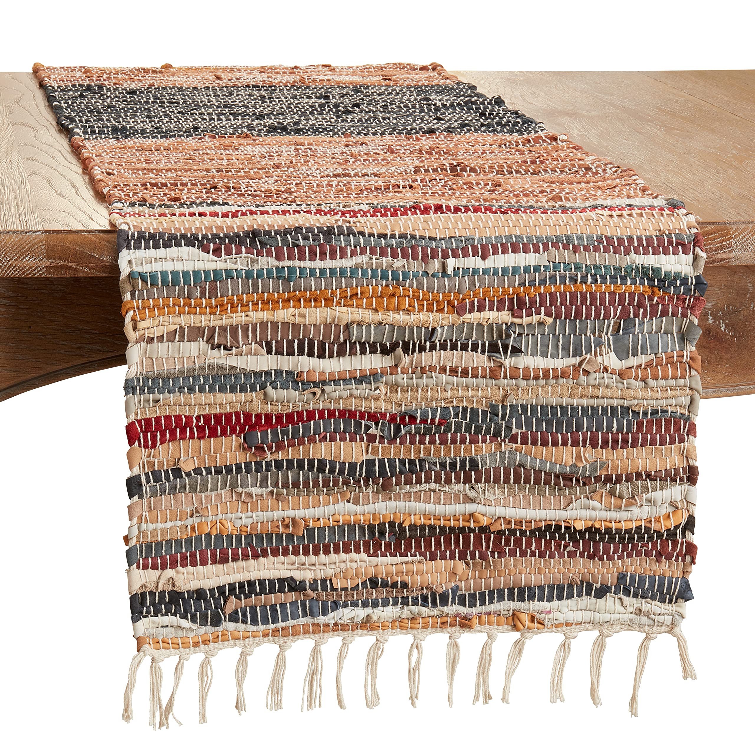 SARO Lifestyle 8030.M1672B Taiga Collection - Camino de Mesa Multicolor a Rayas, 100% Cuero