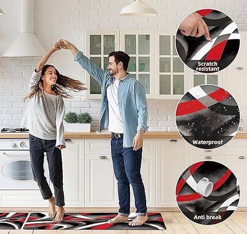 Miniatura 4 de Tapetes de cocina para piso, alfombras de cocina de color rojo, modernas, círculos abstractos, antifatiga, impermeables, acolchadas,