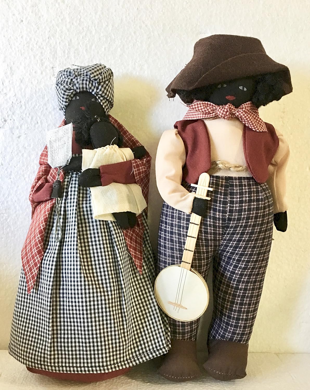 14" Stuffed Black Man and Woman Holding Child Set of Figures