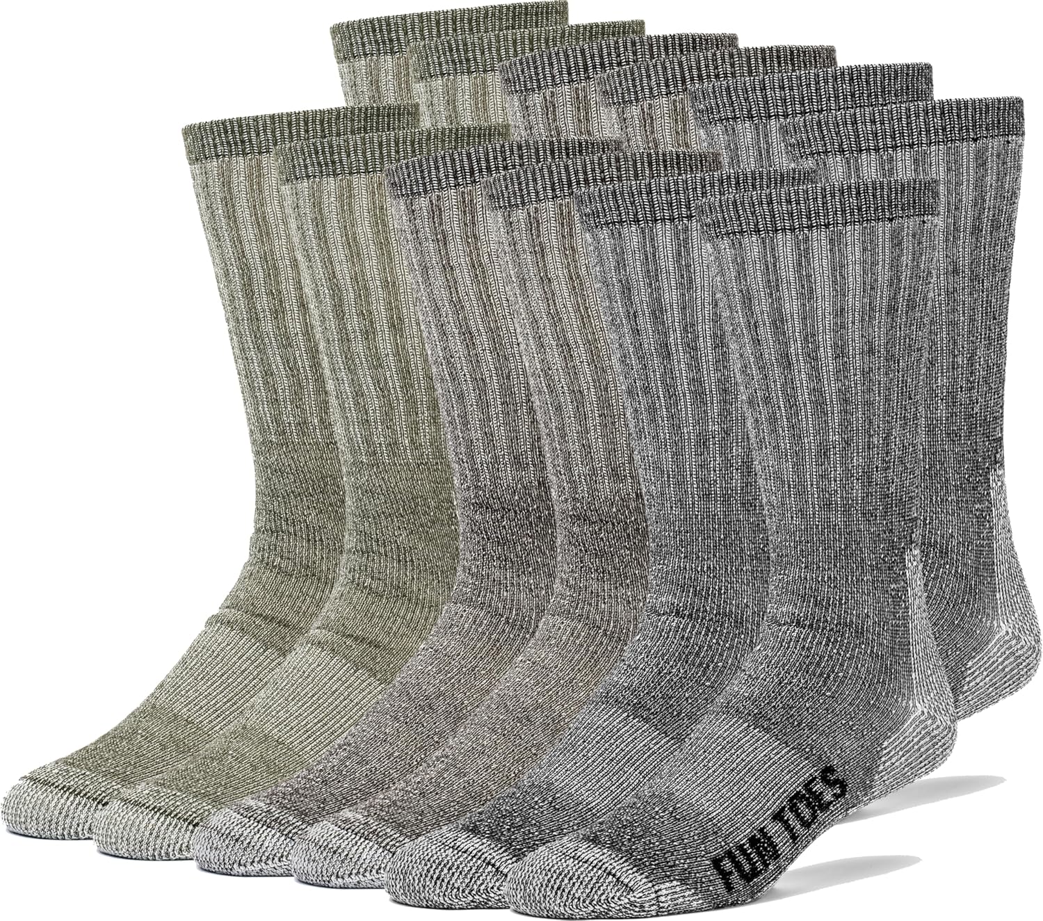FUN TOES Merino Wool Socks For Men Hiking Boot Thermal Warm Cushioned Crew 6 Pairs