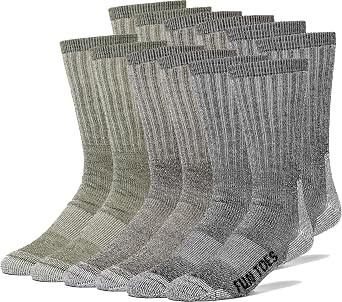 FUN TOES Merino Wool Socks For Men Hiking Boot Thermal Warm Cushioned Crew 6 Pairs