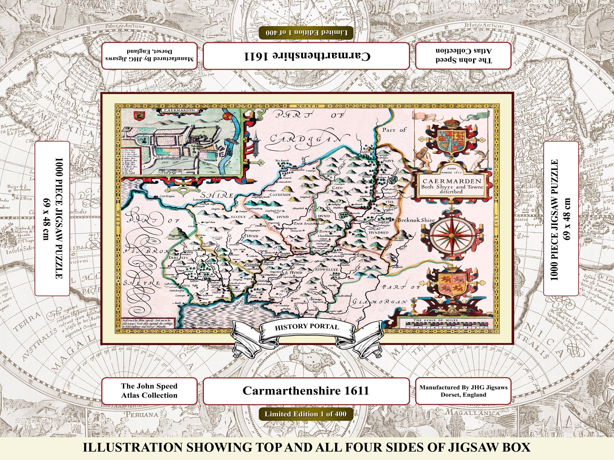 Puzzle de 1000 piezas John Speed: mapa de Carmarthenshire de 1611 4