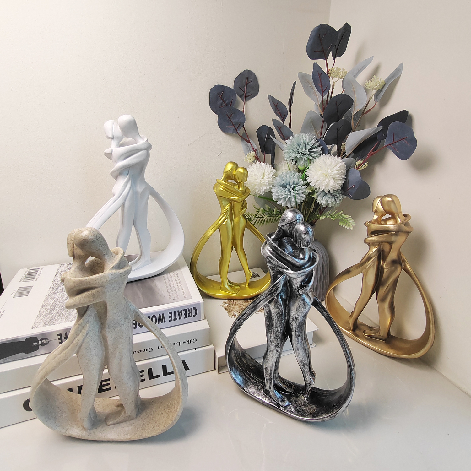 Estatuas de pareja para decoración, esculturas románticas modernas miniatura 7
