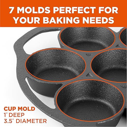 Miniatura 4 de Commercial CHEF Sartén para galletas de hierro fundido, utensilios de cocina de hierro fundido pre-sazonados para magdalenas y bollos