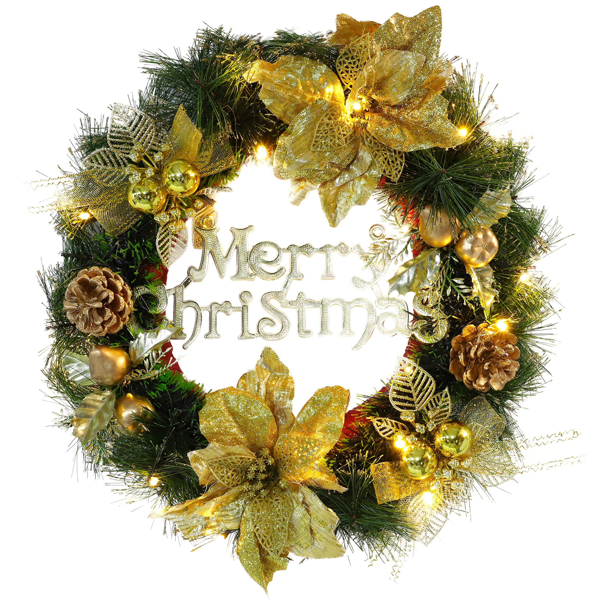 Christmas Concepts® 40cm (16") Pre Lit Gold Decorated Christmas Wreath With LED Lights