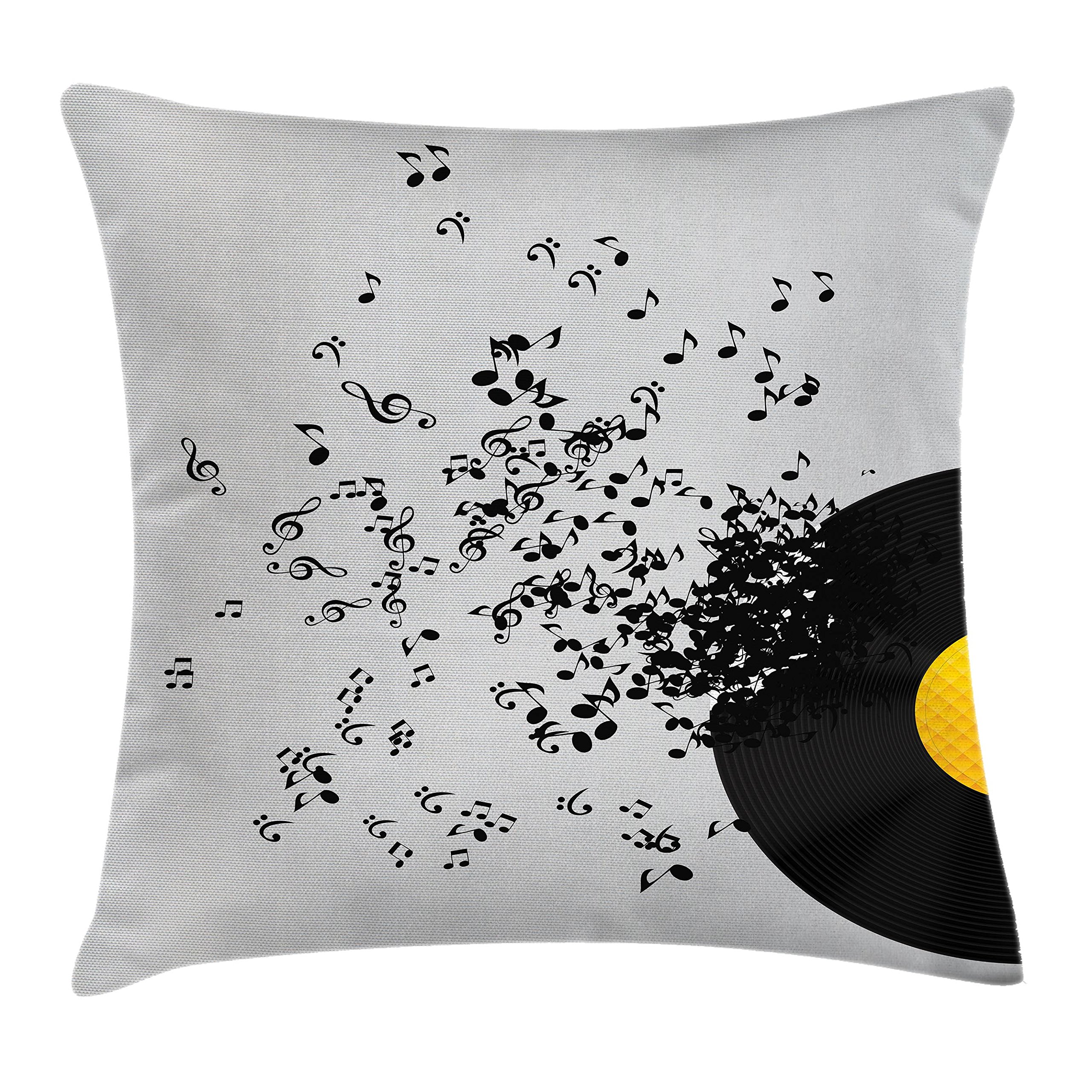 Ambesonne Music Throw Pillow Cushion Cover, Flying Music Notes Abstract Design Disc Album Dancing Nightclub Print, Decorative Square Accent Pillow Case, 20