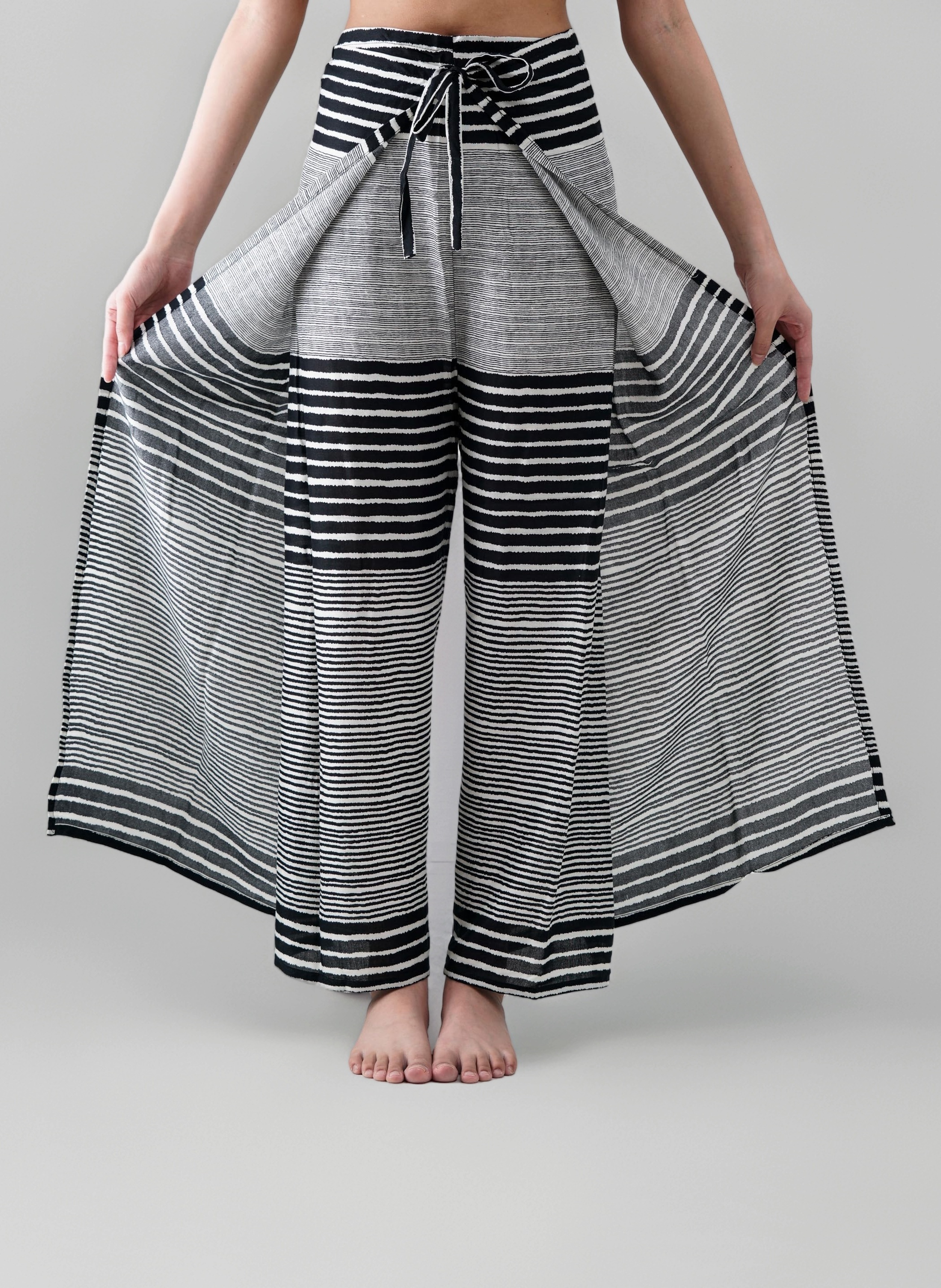 B BANGKOK PANTS Women's Boho Palazzo Pants Wide Leg Yoga Wrap Tie Up Waist