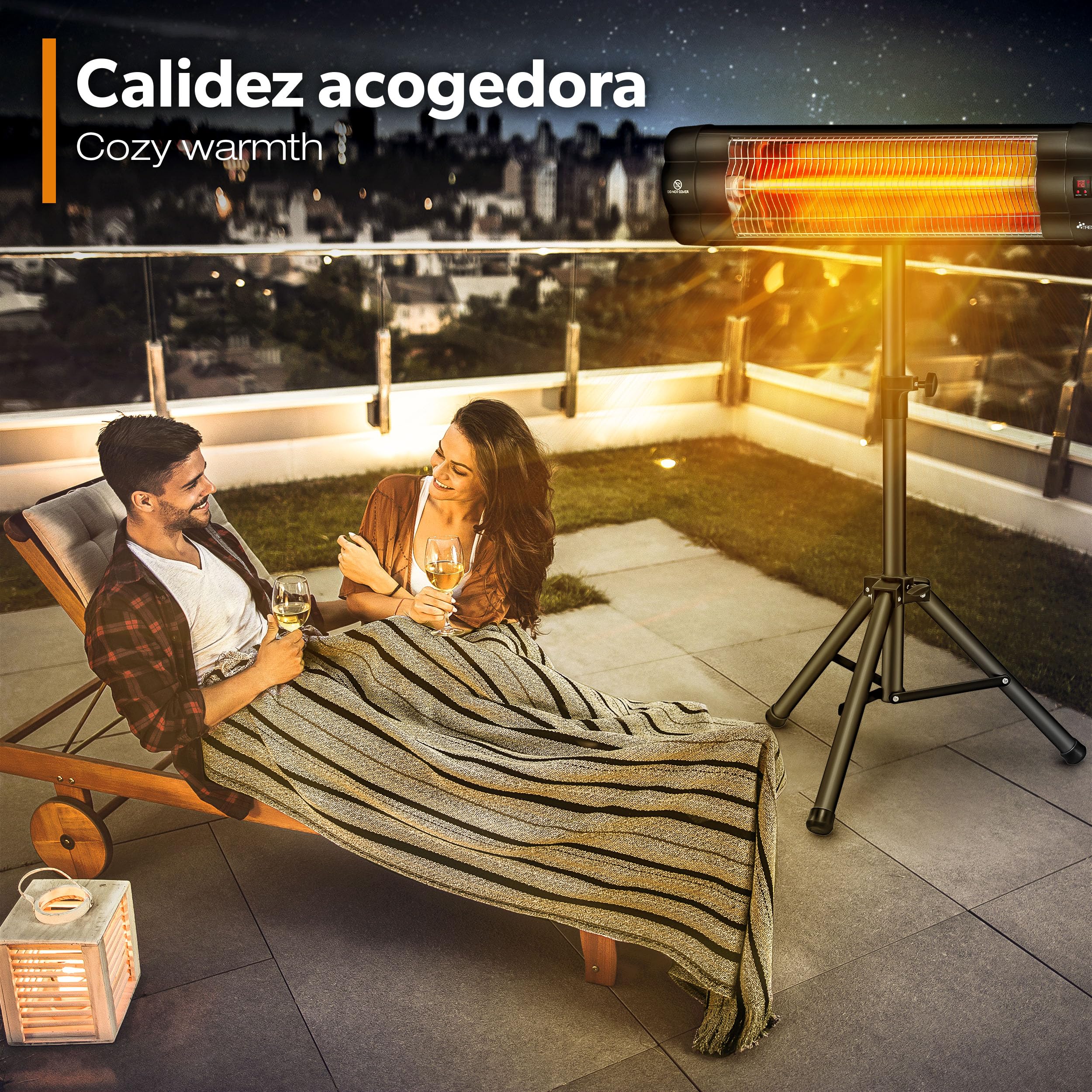 TRESKO Calefactor por Infrarrojos para Terraza | 2500W + Control Remoto | Estufa Radiante con 3 Temperaturas | Radiador Eléctrico para Exterior e Interior | Calentador con Altura Regulable (Negro)