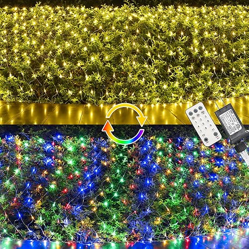 LYHOPE 6.6 pies x 3.3 pies 160 luces LED de red de Navidad, 11 modos de luces de red de Navidad de 30 V, luces de red decorativas de malla blanca