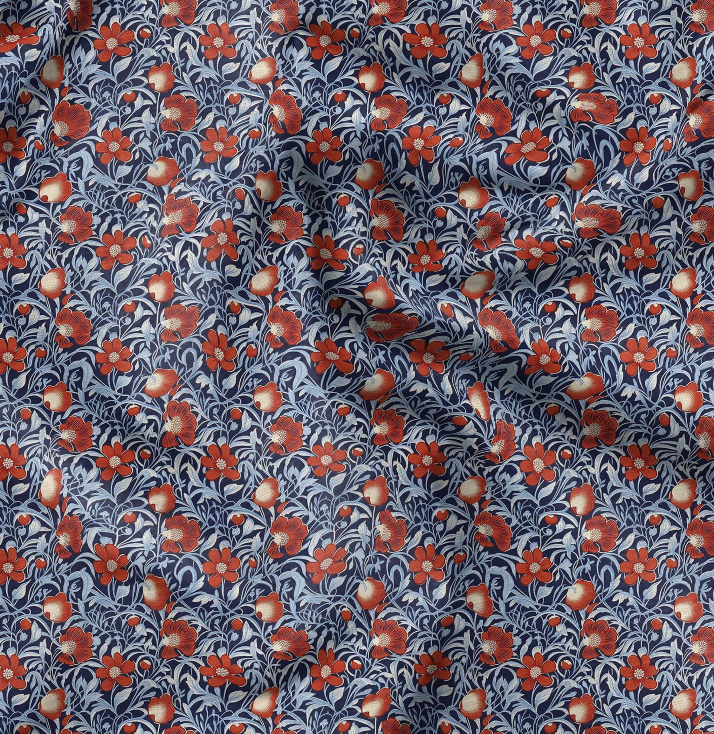 Soimoi Florals Print - Blue, Premium Cotton Cambric Fabric - Medium Weight Material for Quilting, Kurtis, Blouse, Kids Clothing, Tunic, Curtains - 42"