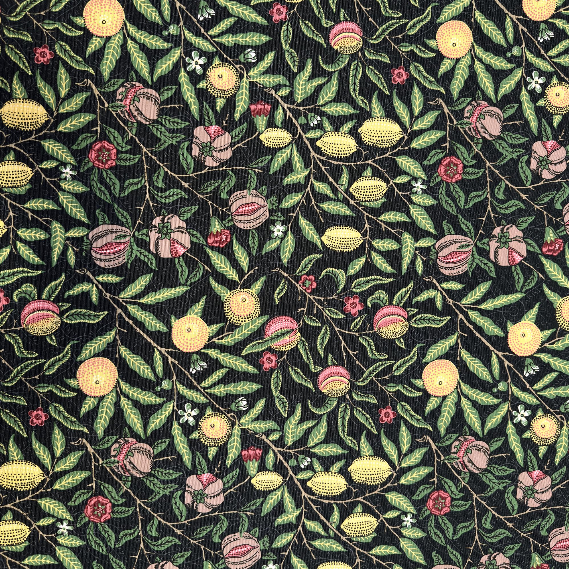 William Morris Fruit Vine Black Waterproof 500D Canvas Fabric, Heavy Duty PU Coated Outdoor Material for Garden Upholstery, Covers, Bags & DIY, 2 Metre (200cm x 148cm)