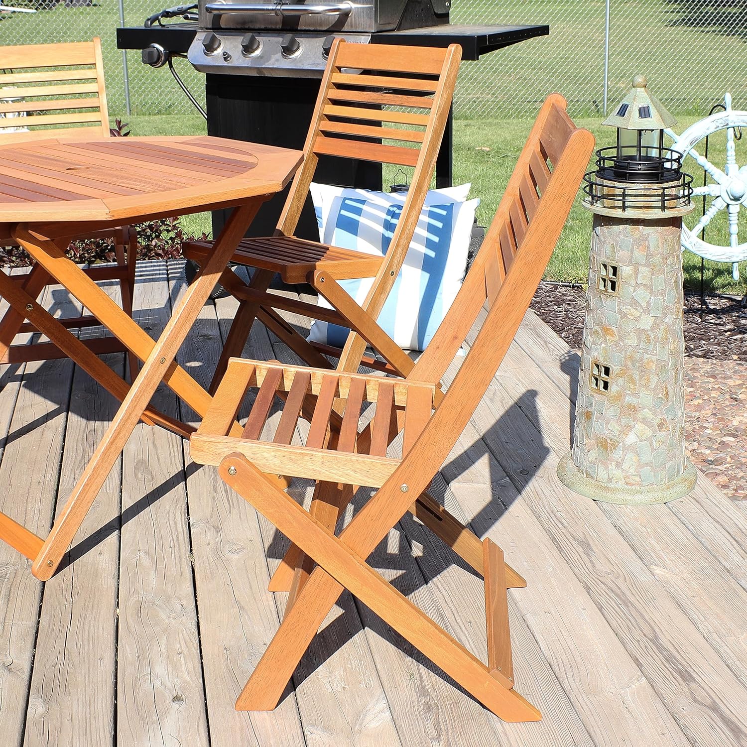 Sunnydaze Meranti Wood Outdoor Folding Patio Chairs - Set of 2 - Teak Oil Finish