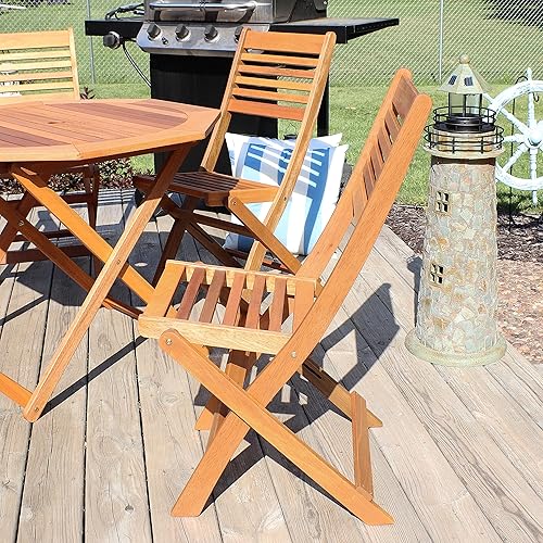 Miniatura 2 de Sunnydaze Meranti - Juego de 2 sillas plegables de madera para exteriores con acabado de aceite de teca