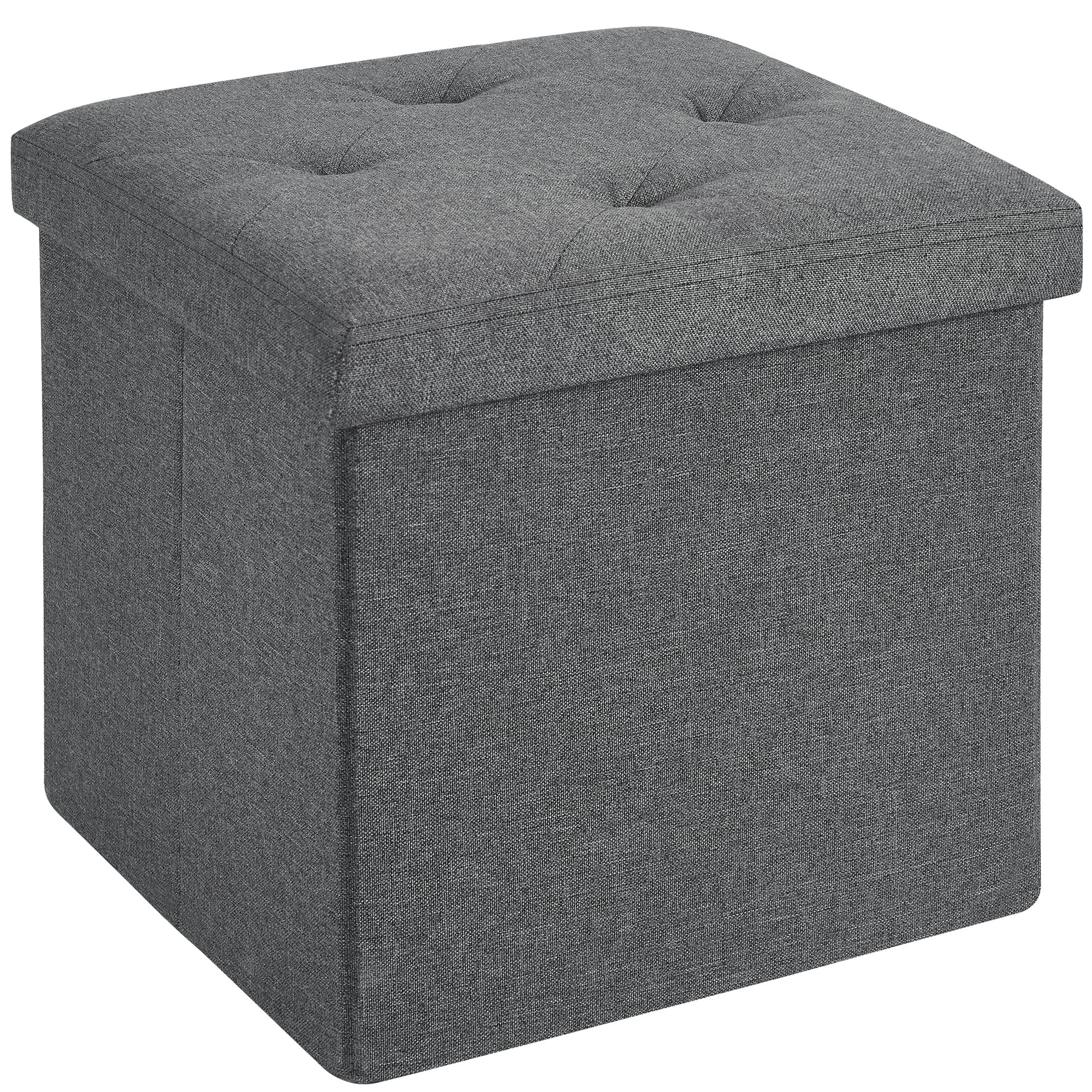 VECELOStorage Ottoman, 38cm Folding Footstools, Multipurpose Foot Rest Stool, Foldable Linen Fabric Ottomans, Small Square Ottoman Cube for Living Room/Bed Room/Dorm, Dark Grey
