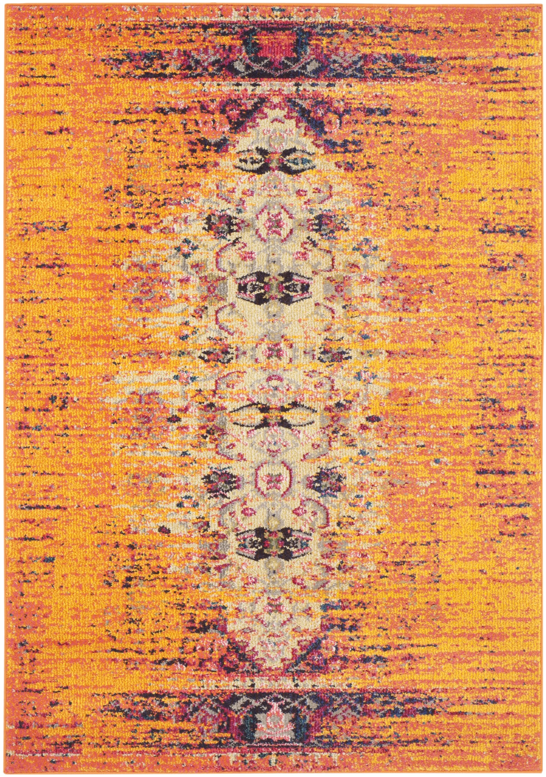 SAFAVIEH Tapis Boho Pour Salon, Salle à manger, Chambre à coucher - Monaco Collection, Tapis à poil court, Orange et Multi, 122 X 170 cm