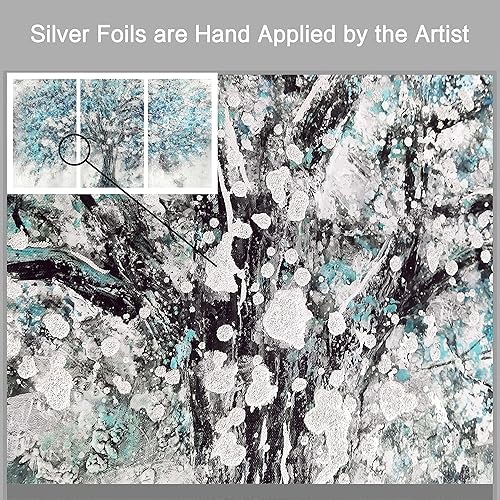 Miniatura 2 de ARTISTIC PATH Lienzo abstracto grande para pared, pintura de árbol azul que florece moderno, impresiones de imágenes de bosque pintadas a mano para